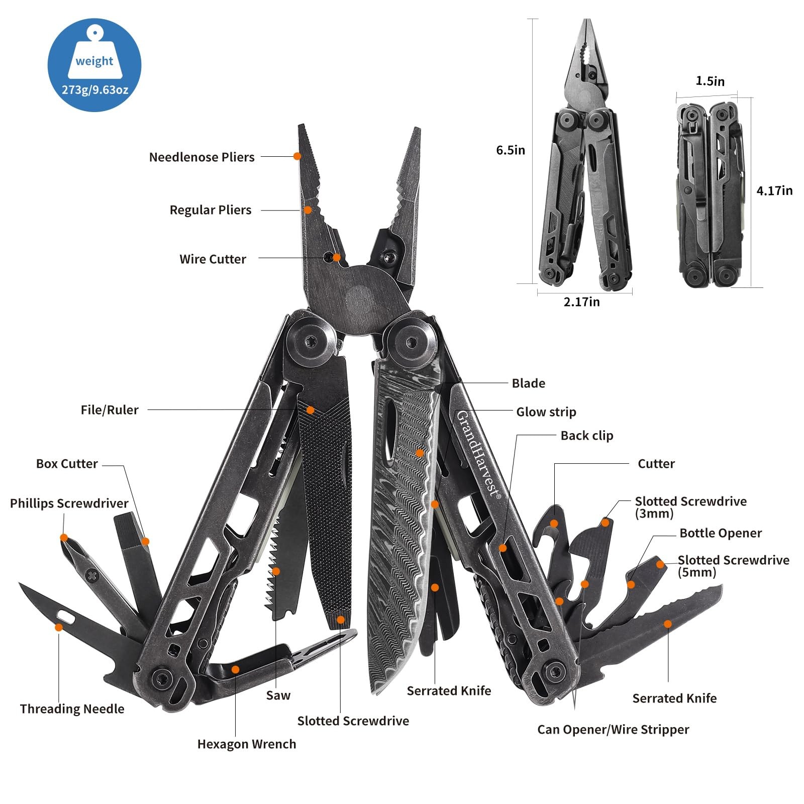 Multitool, 25-in-1 Spring Loaded Pliers Multi Tool, Each Tools with Safety Lo…