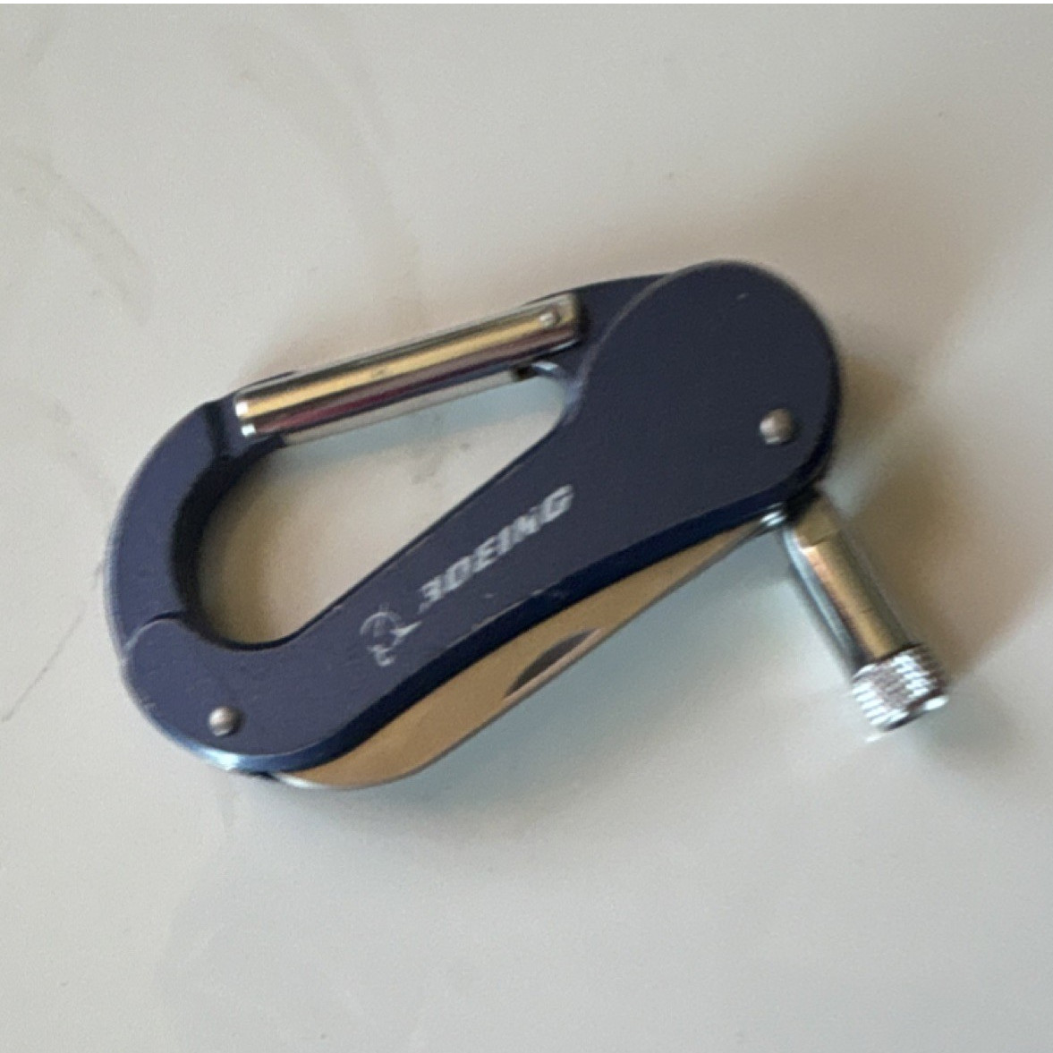 Boeing Carabiner Multi-Tool Knife & Saw, 2in Part Serrated Blue/Silver