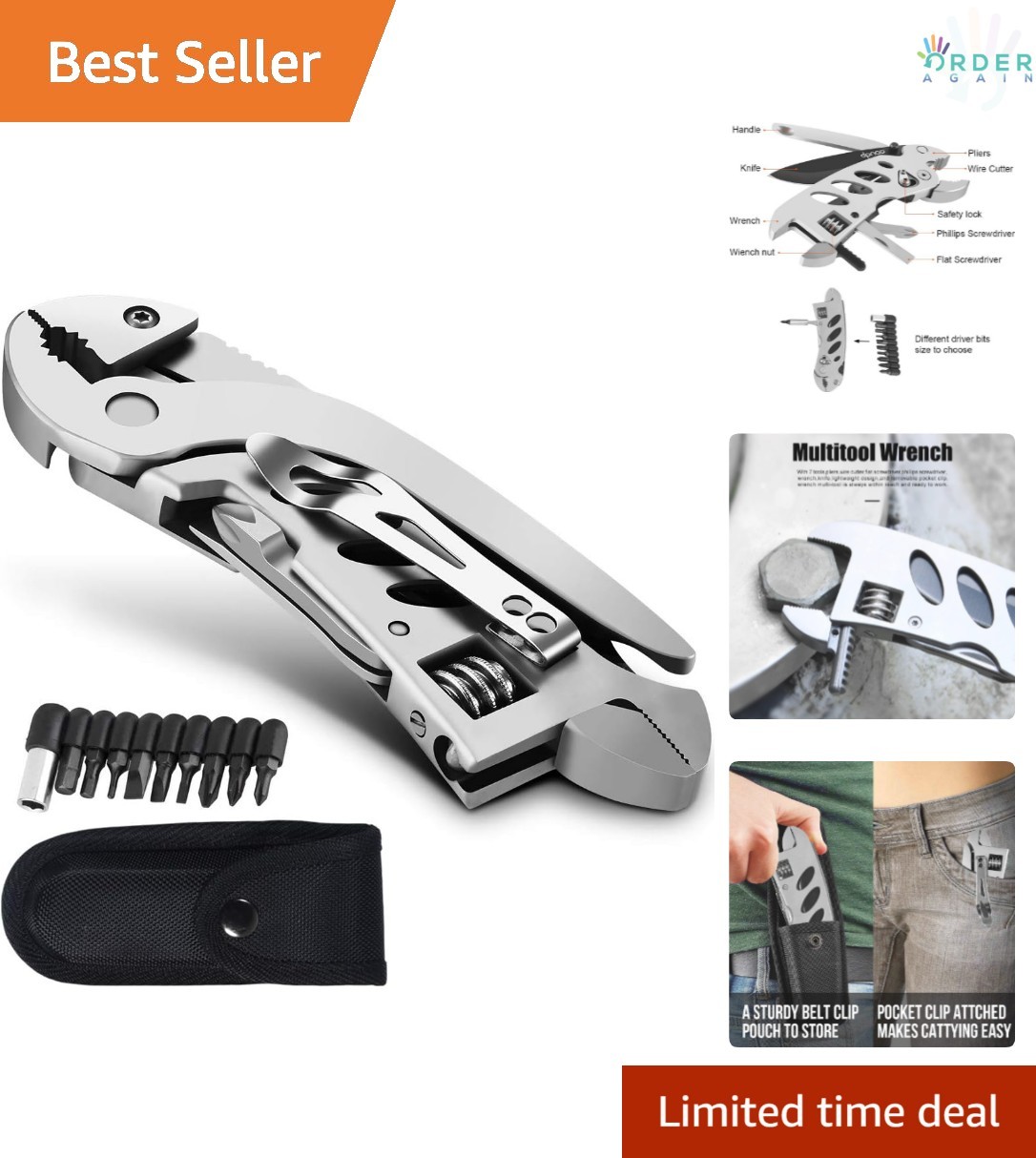 Multitool Wrench Stainless Steel 7-in-1 Portable Folding Multi-Purpose Tool