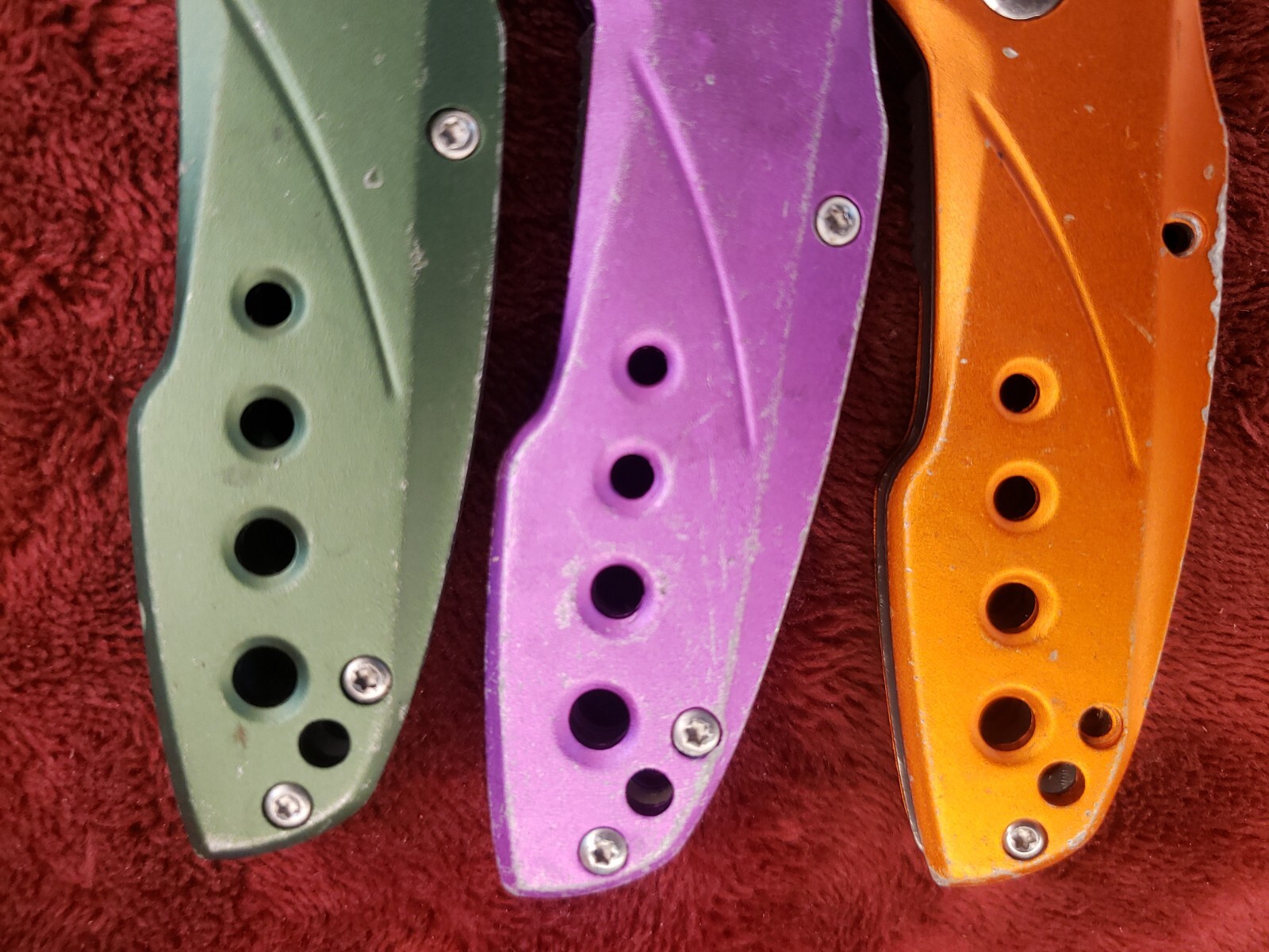 Lot 3 Cabela’s Plain Edge Liner Lock Aluminum Scale Folding Green Purple Orange