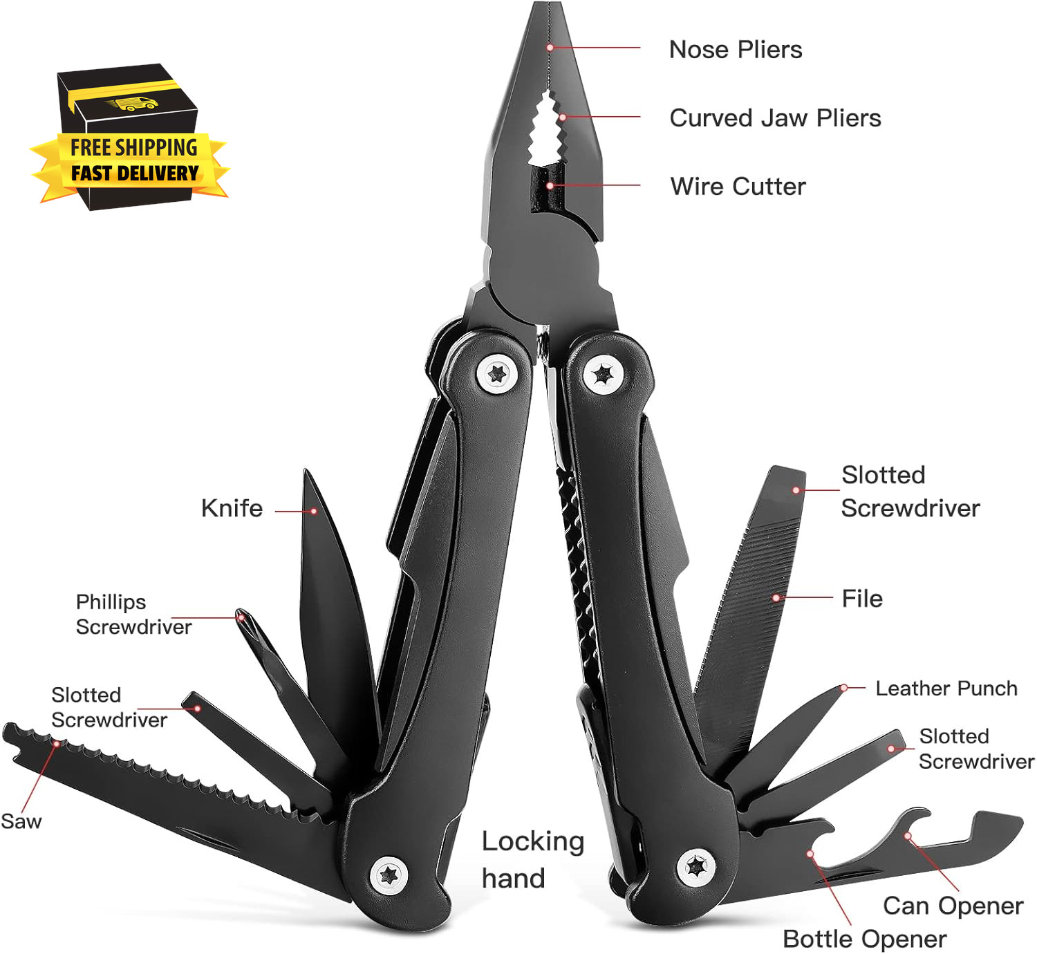 14 in 1 Multitool Pliers with Pocket Clip, Portable Pocket Knife Camping Tool –