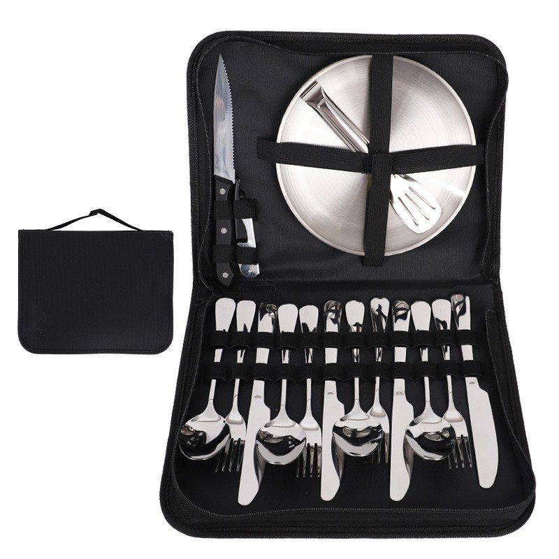 Outdoor Stainless Steel Cutlery Set, Camping Utensils Kit Storage Bag for Picnic
