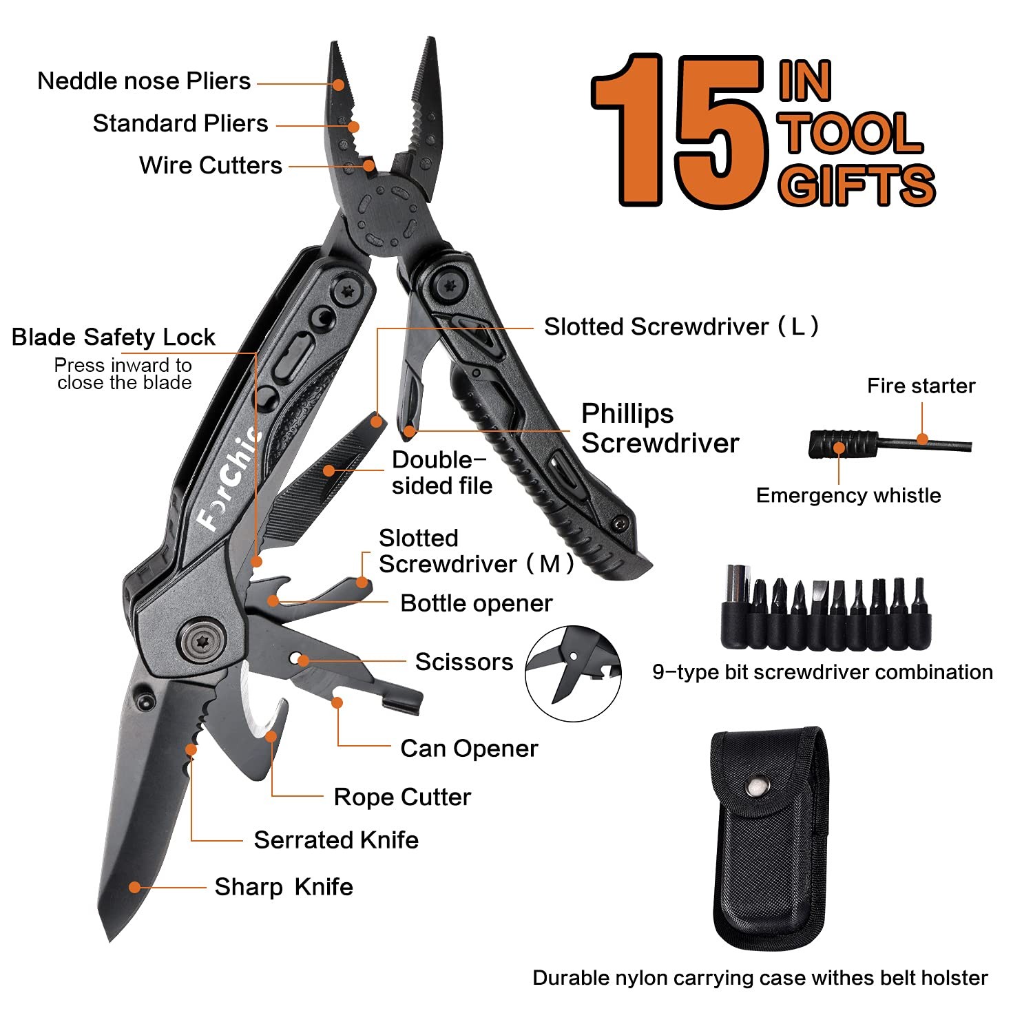 15 in 1 Multitool Pliers, Gifts for Men, White Elephant Gifts for Adults, Sto…