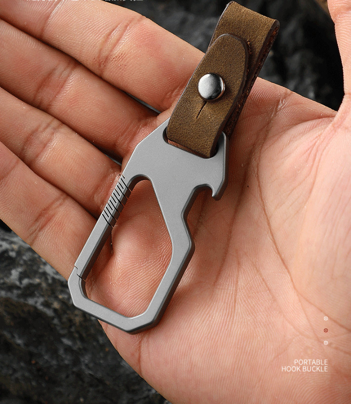 Titanium Alloy + Leather Keychain with Bottle Opener Car Key Pendant EDC Tool