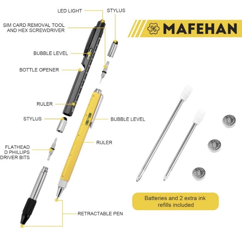 MAFEHAN 10 in 1 Multi-Tool Pen Set sim card stylus led level ruler screw drivers
