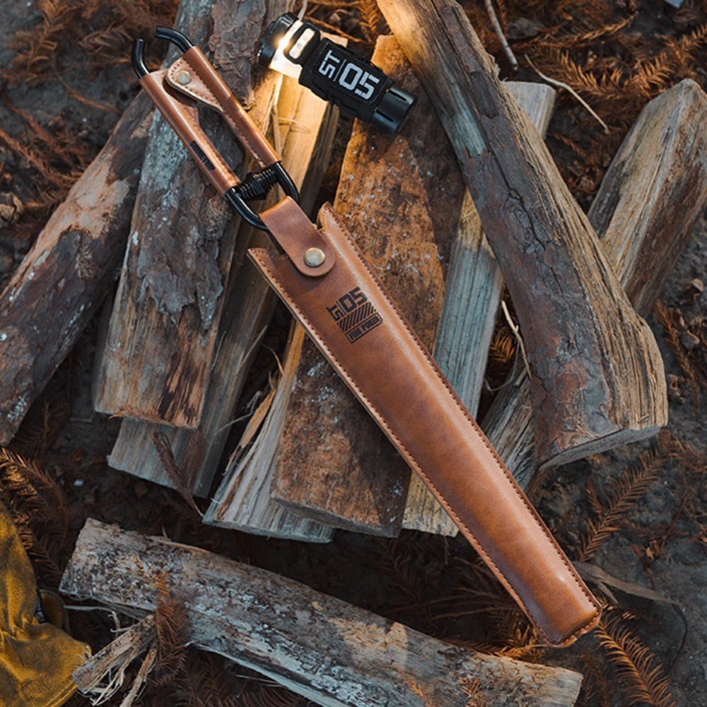 For Carbon Steel Camping Charcoal Tongs Bonfire BBQ Firewood Clip Leather Handle