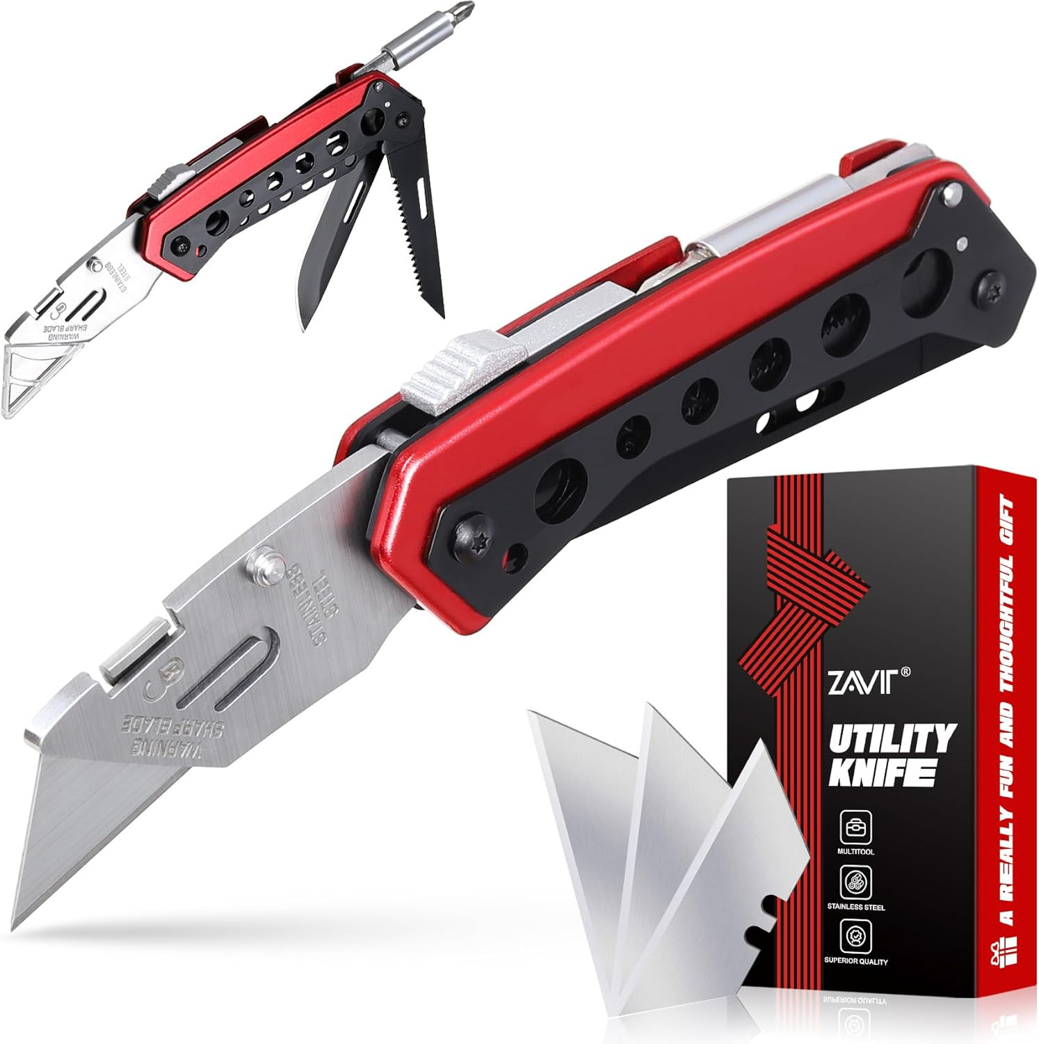 Utility Multitool Knife, Box Cutter, EDC, Work Folding Knifes, 6 in 1 Multitool