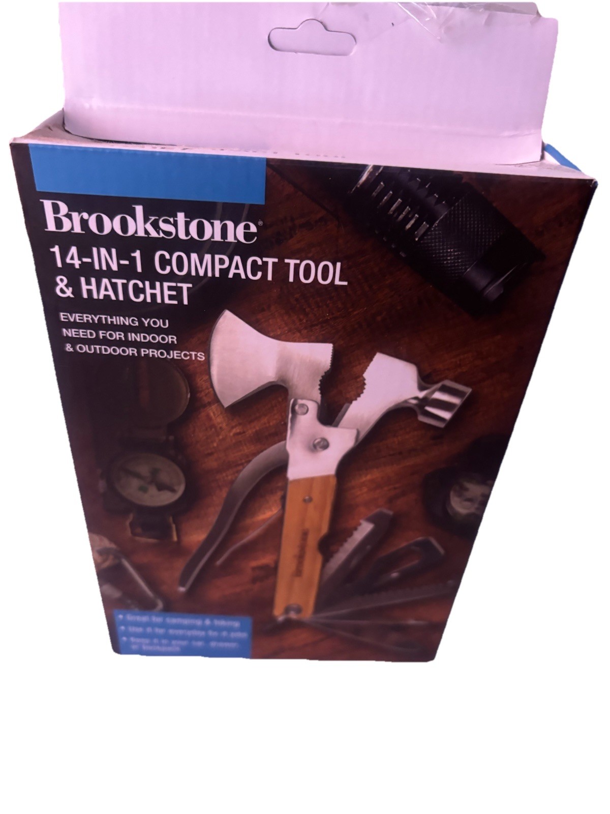 Brookstone 14-in-1 Compact Tool Hatchet Hammer Utility Knife NEW Open Box