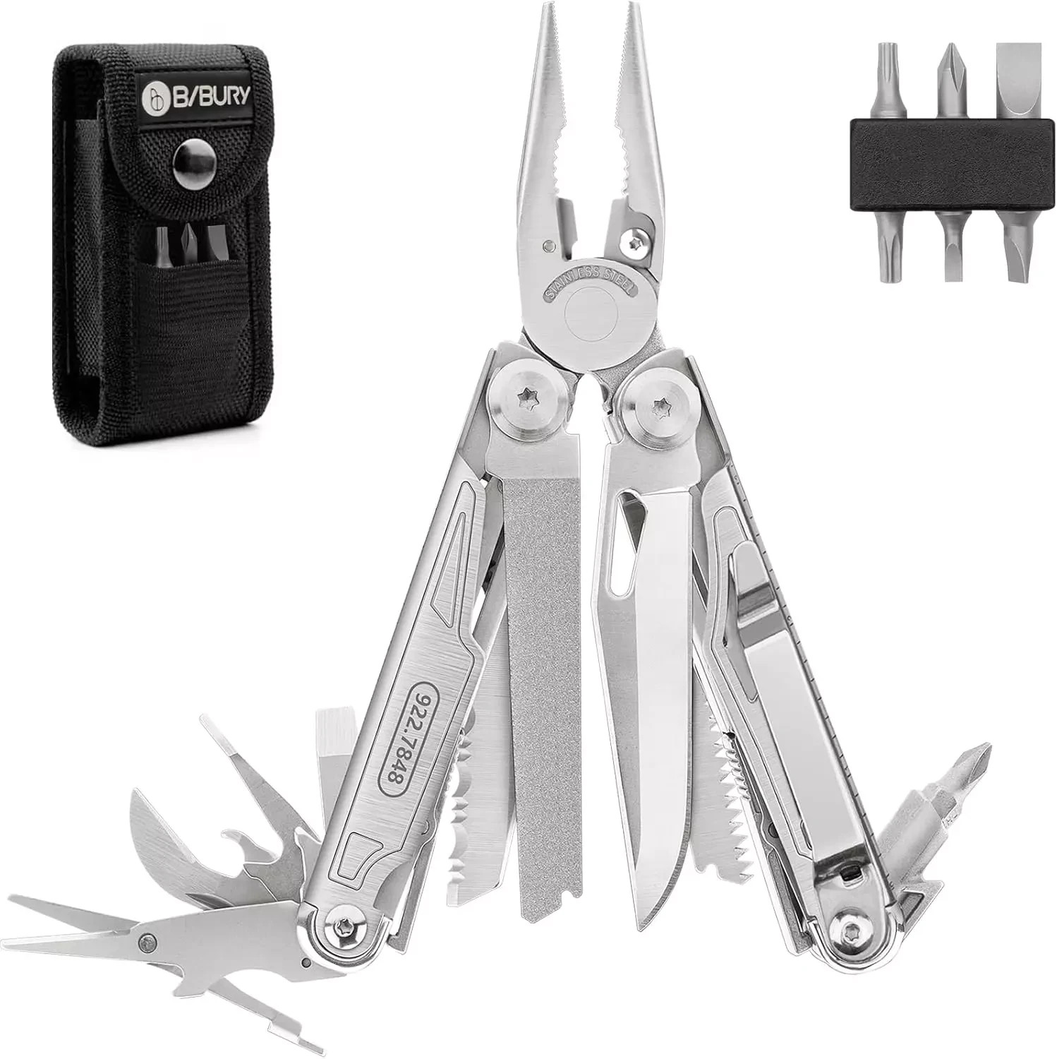 Multitool BI2038A, 19-In-1 Stainless Steel Multi Tool with Fold-Able Pliers, Scr