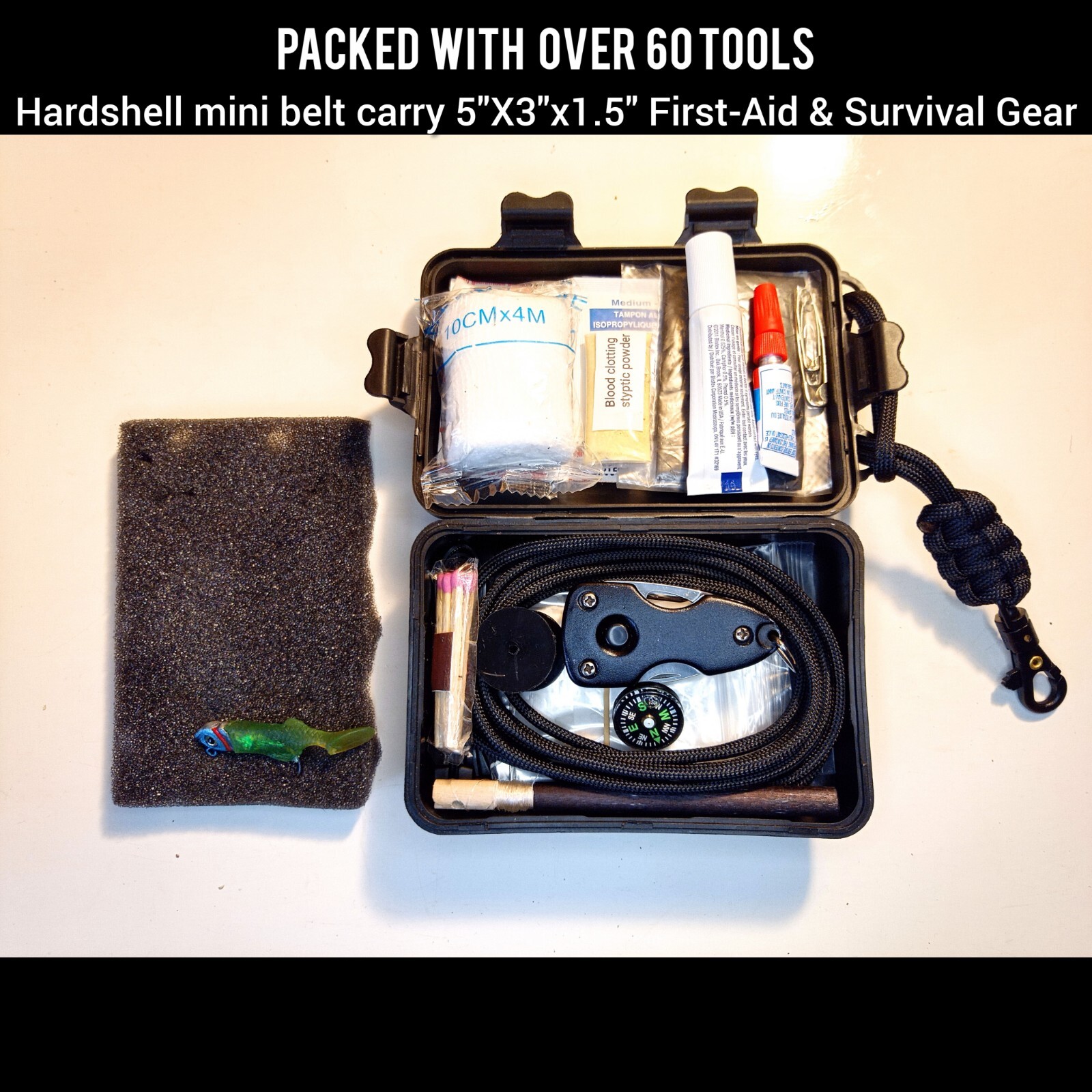 Mini Hardshell First-Aid And Survival Gear Bow And Arrow Kit With Over 60 Tools