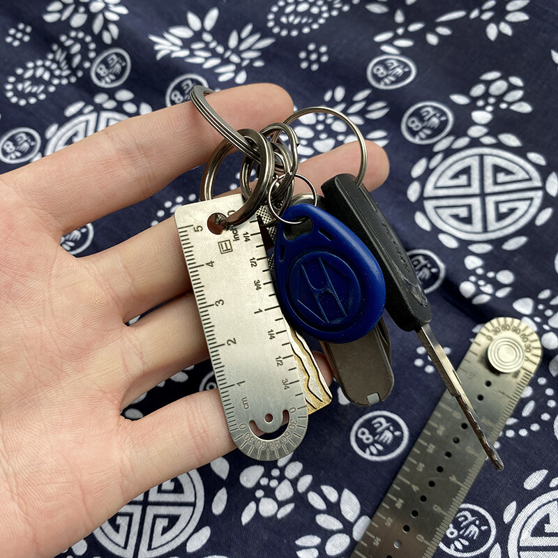 TC4 Titanium Alloy Ruler Compass Protractor Scale CM Inch Keychain Portable EDC