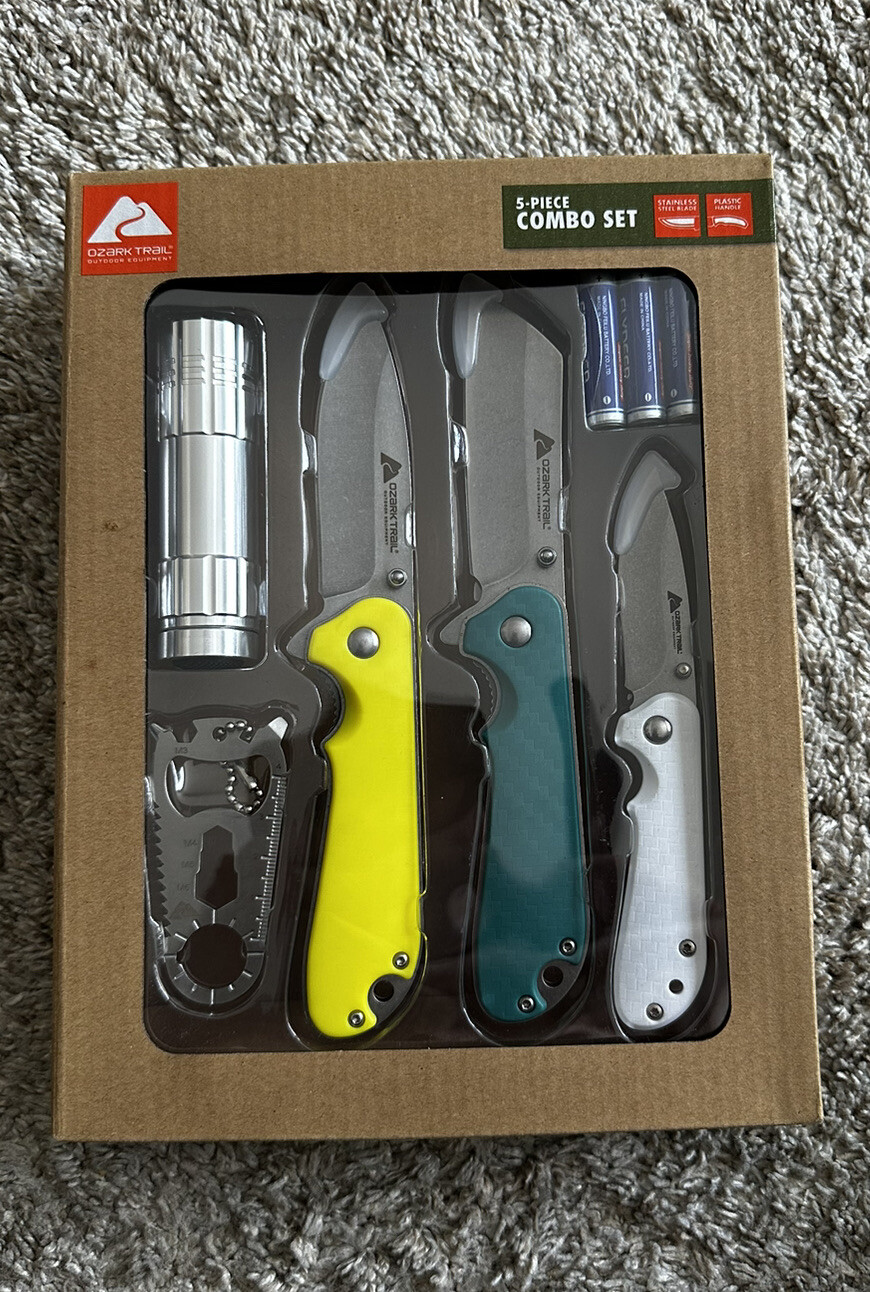 Ozark Trail Knife Set 5 piece Combo kit w/ flashlight,multiputpose tool