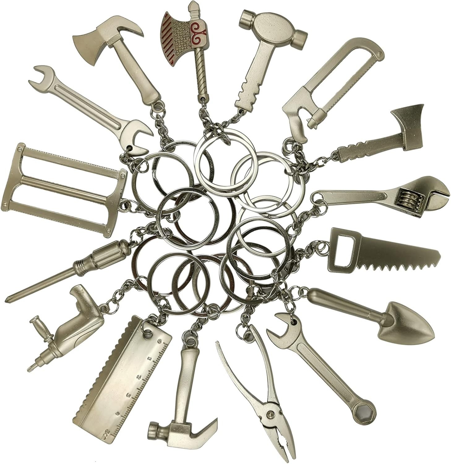 16-Piece Pretend Play Set Mini Construction Multi Tools Metal Keychains, Asso…