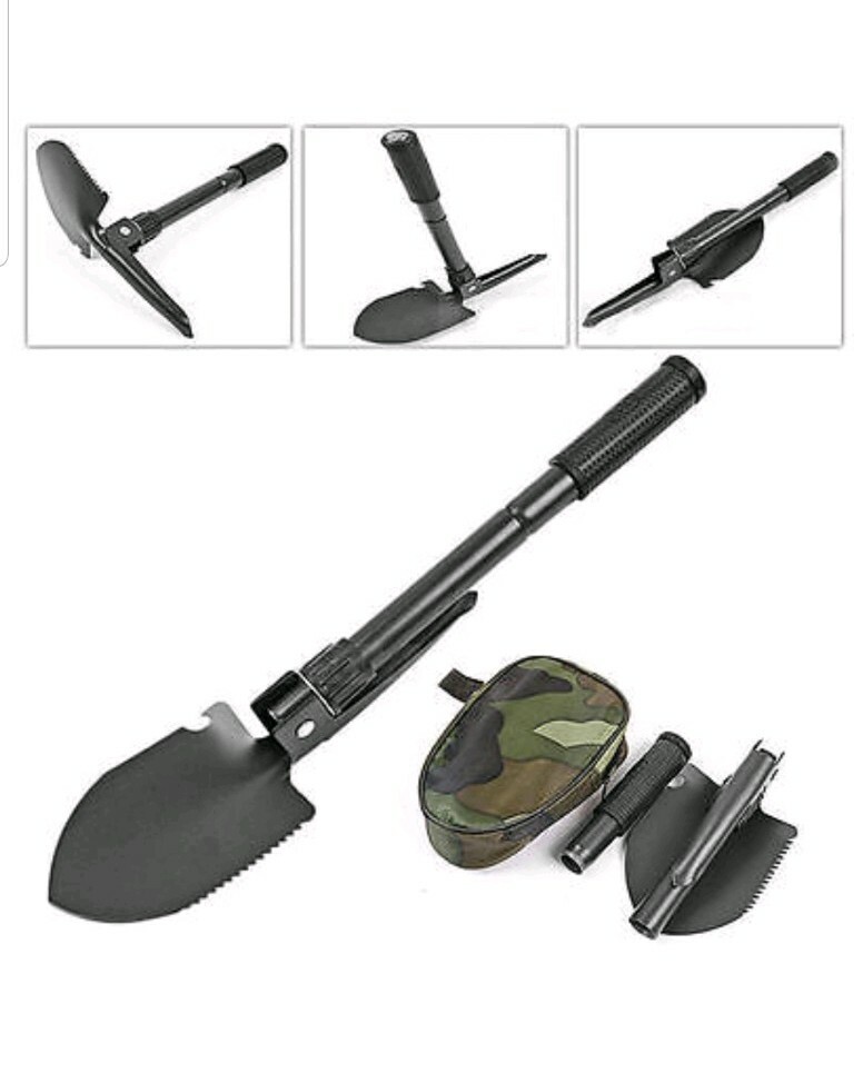 Camping Gear Kit – Foldable Shovel, Compass, Credit Card Knife – 3 In 1 Bundle