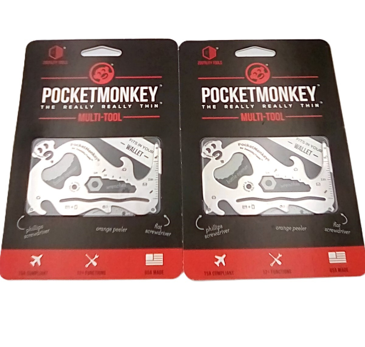 2 packages -Zootility Tools Pocketmonkey Multi-Tool Made USA TSA compliant, NEW