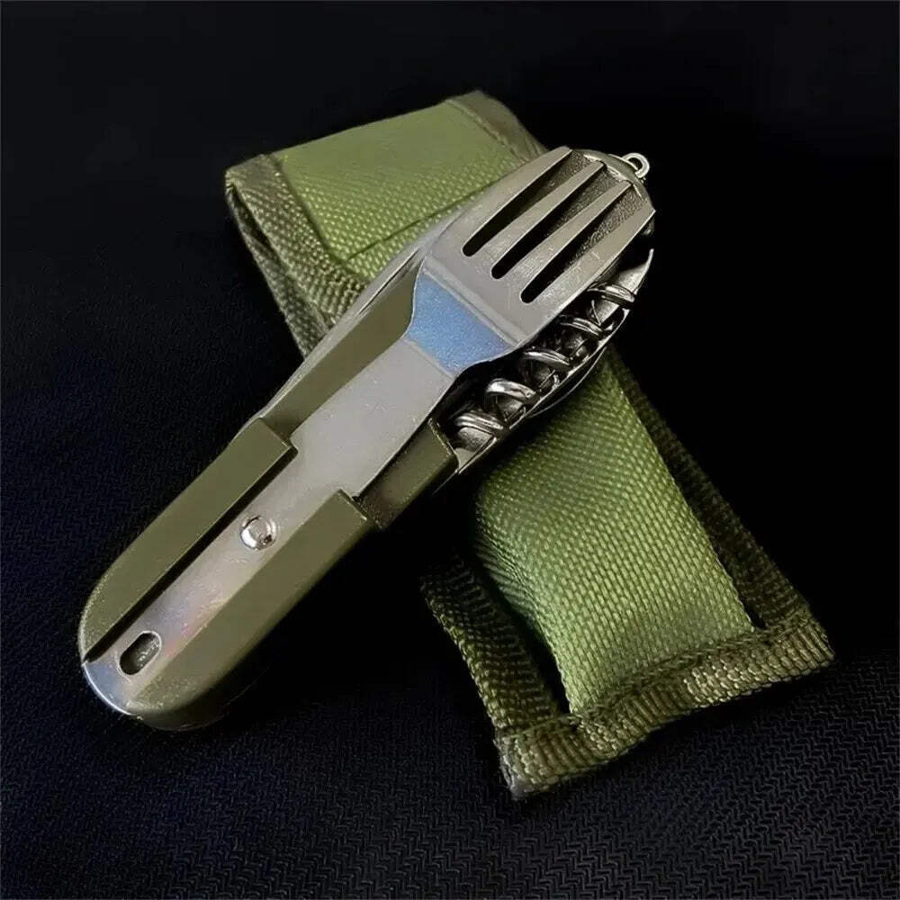 7in1 Multi Function Outdoor Diner Stainless Steel Folding Fork Knife Picnic Camp