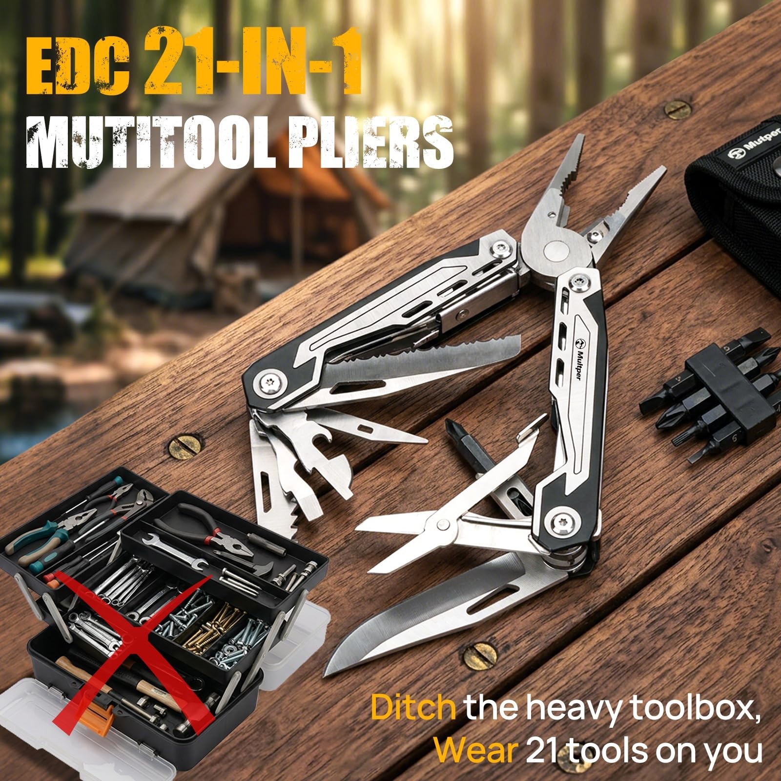 21-in-1 Stainless Steel Multitool Pliers with Knife, Screwdriver & Locking Grip