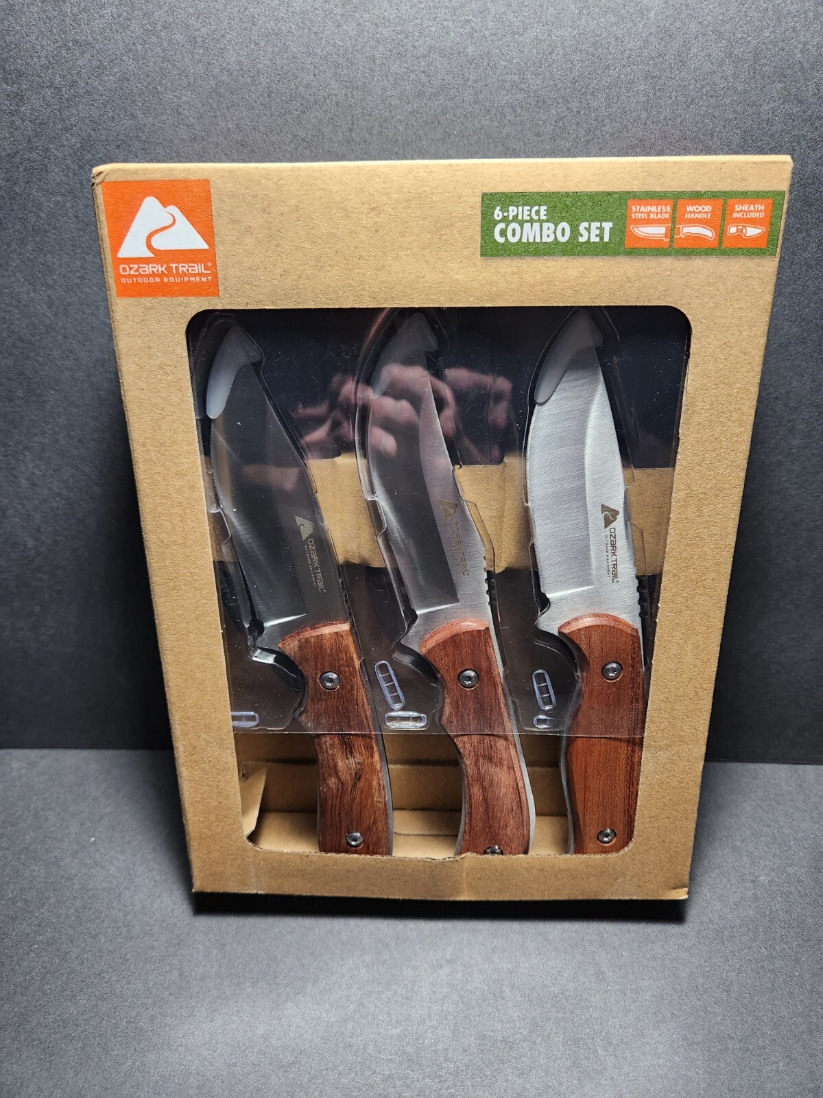 Ozark Trail 6-piece Combo Set New With Sheaths Wood Handles Stainless Steel