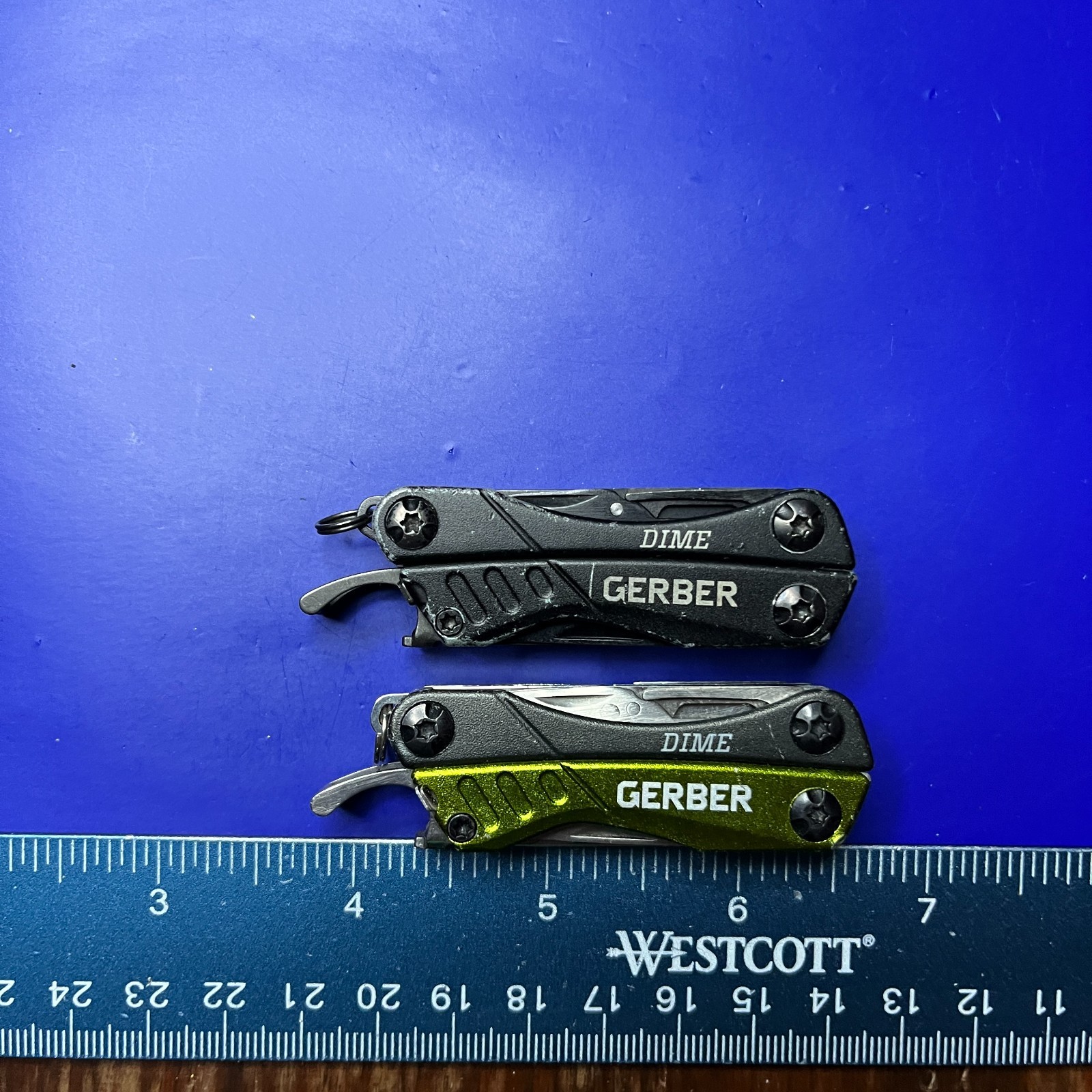 Lot of 2 Gerber Dime Multi-Tools Small Keychain Pliers Knife File Scissors