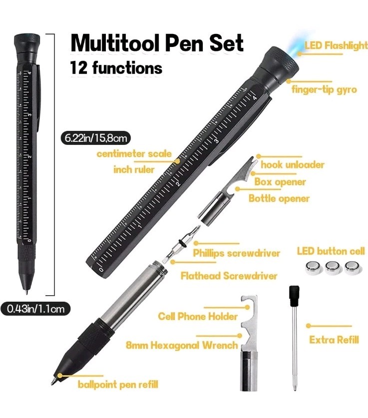 11 in 1 Multi-Tool Pen – Tools for Travel, Camping, Outdoor Activities,Office