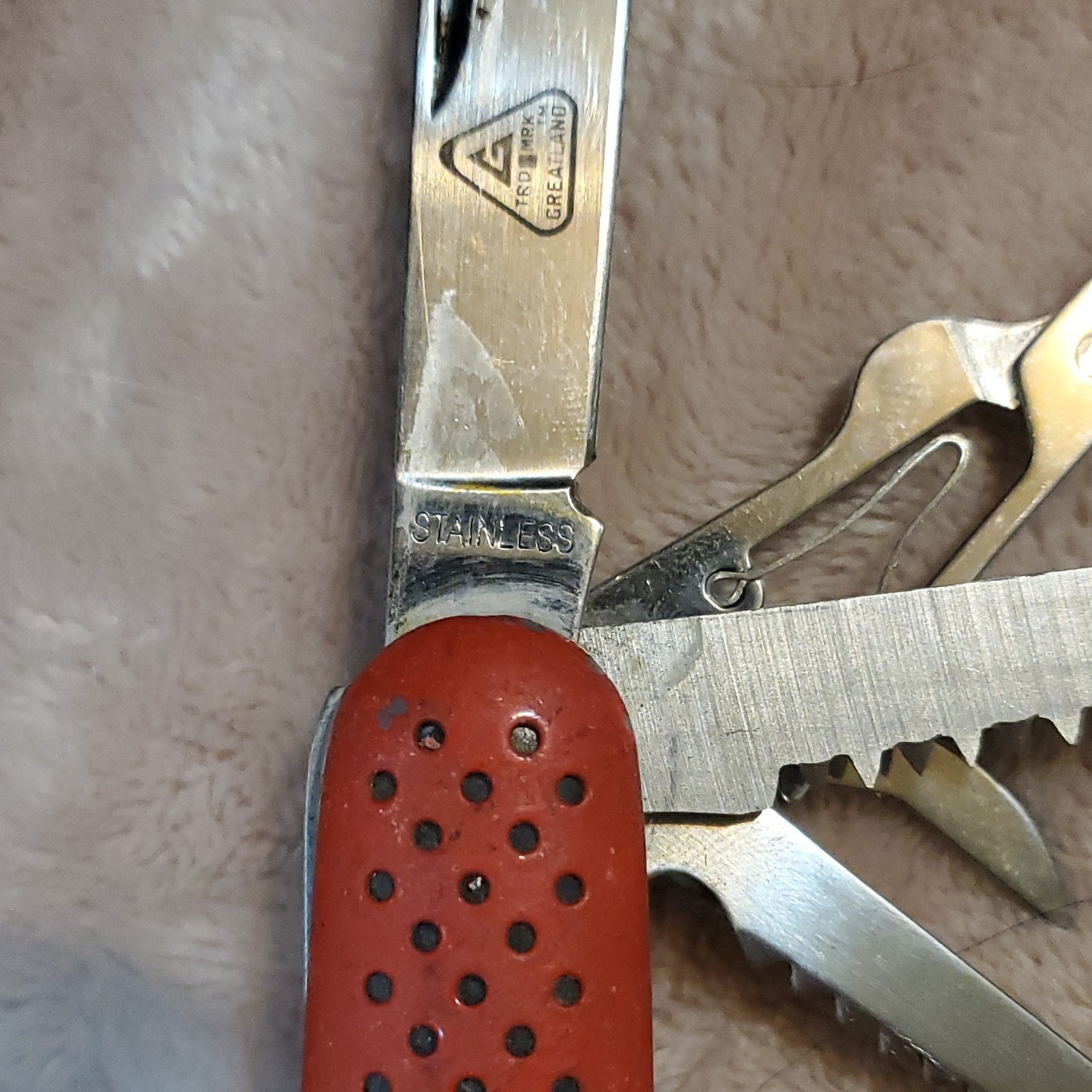 A.G. 10-Tool Stainless Steel Multi-Tool Red & Silver Handles Knife Scissors Saw