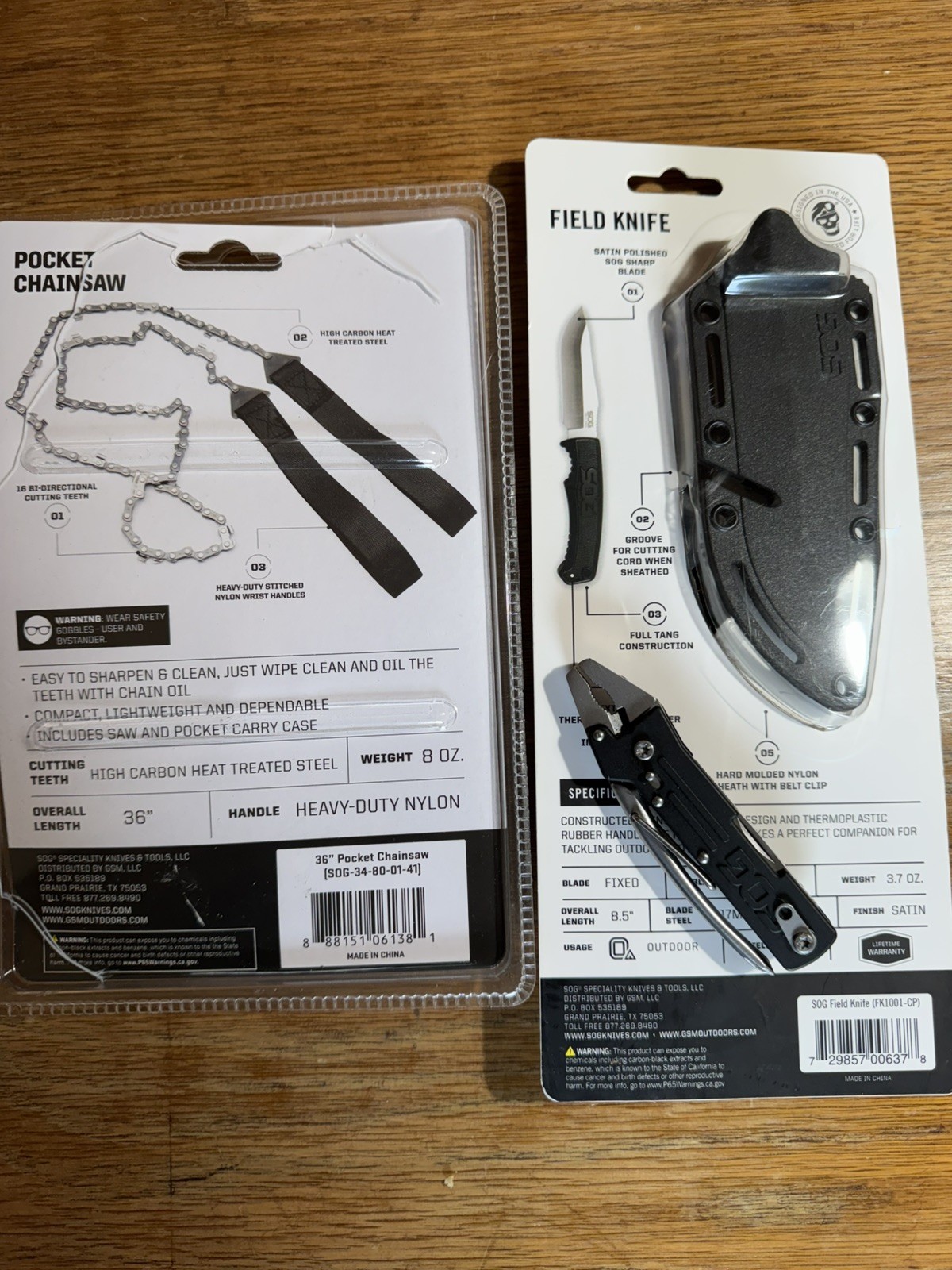 SOG 9-in-1 TC1001-CP Micro Tool; SOG Field Knife; SOG Pocket Chainsaw