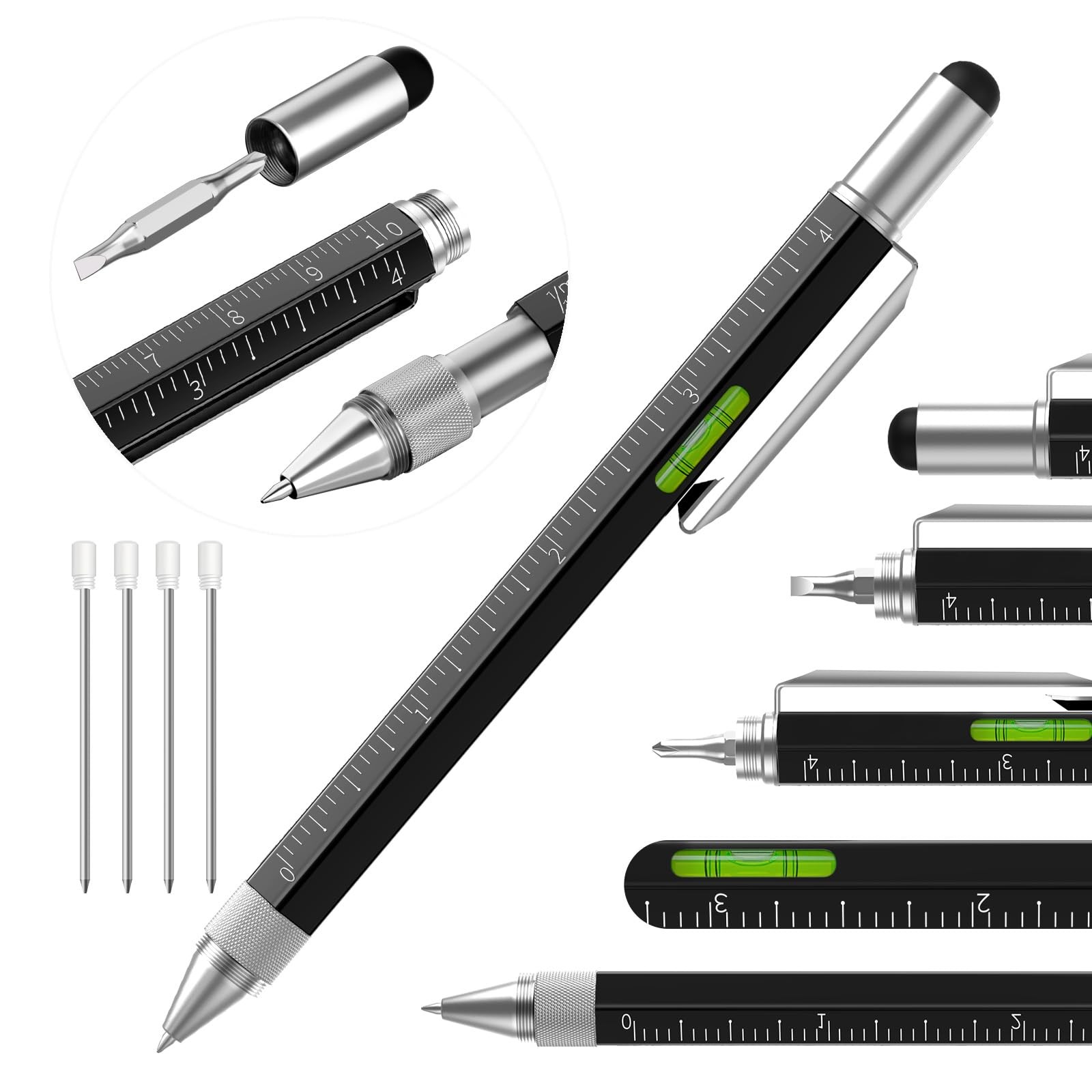 6 In 1 Multi Tool Pen Set with Ruler Level Ballpoint Pen for Men Dads