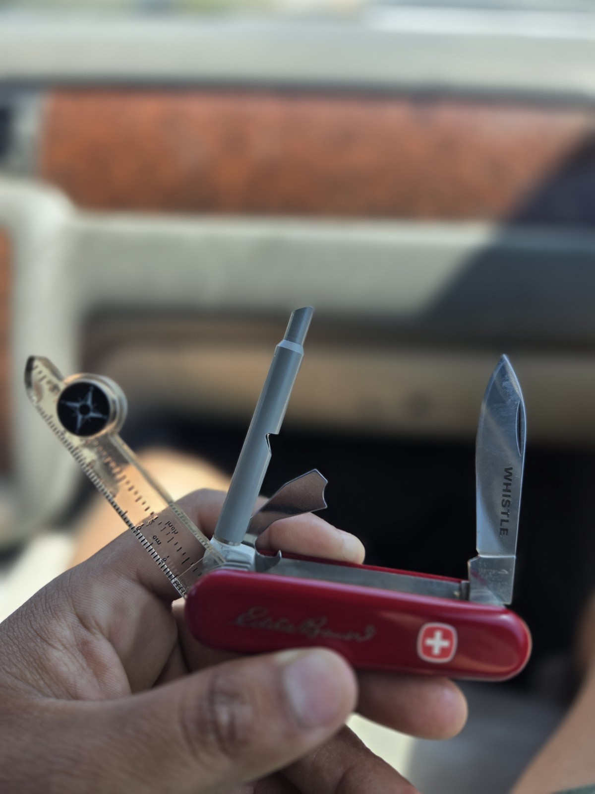 Eddie Bauer Red Multi-Tool Knife Whistle Ruler Screwdriver Stainless Steel