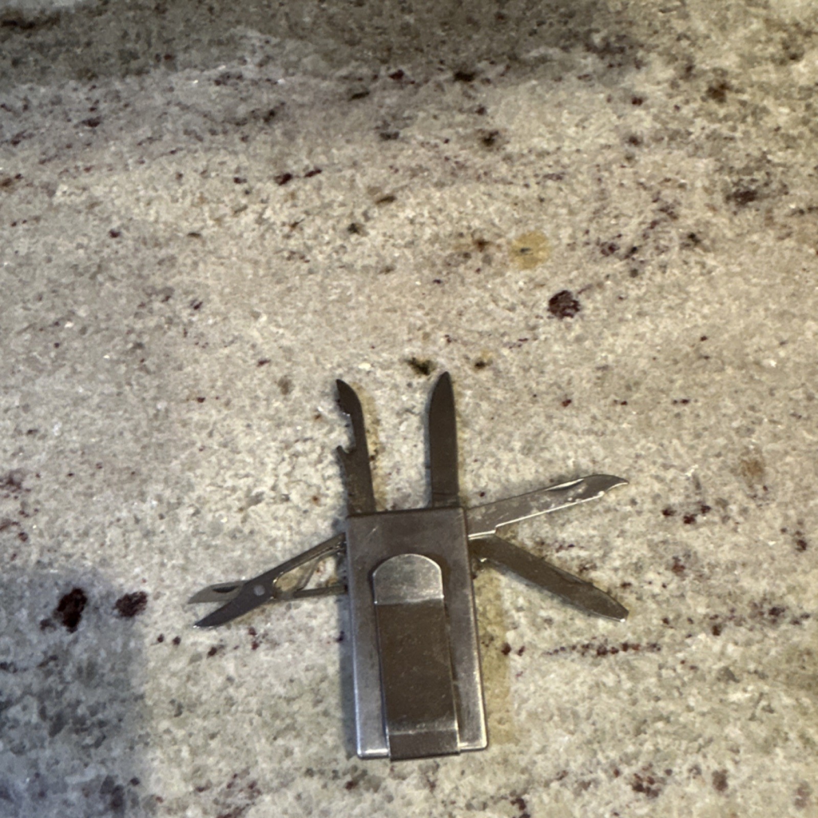 Silver Stainless Steel Multi-Tool, 5 Tools: Knife, File, Scissors, Opener
