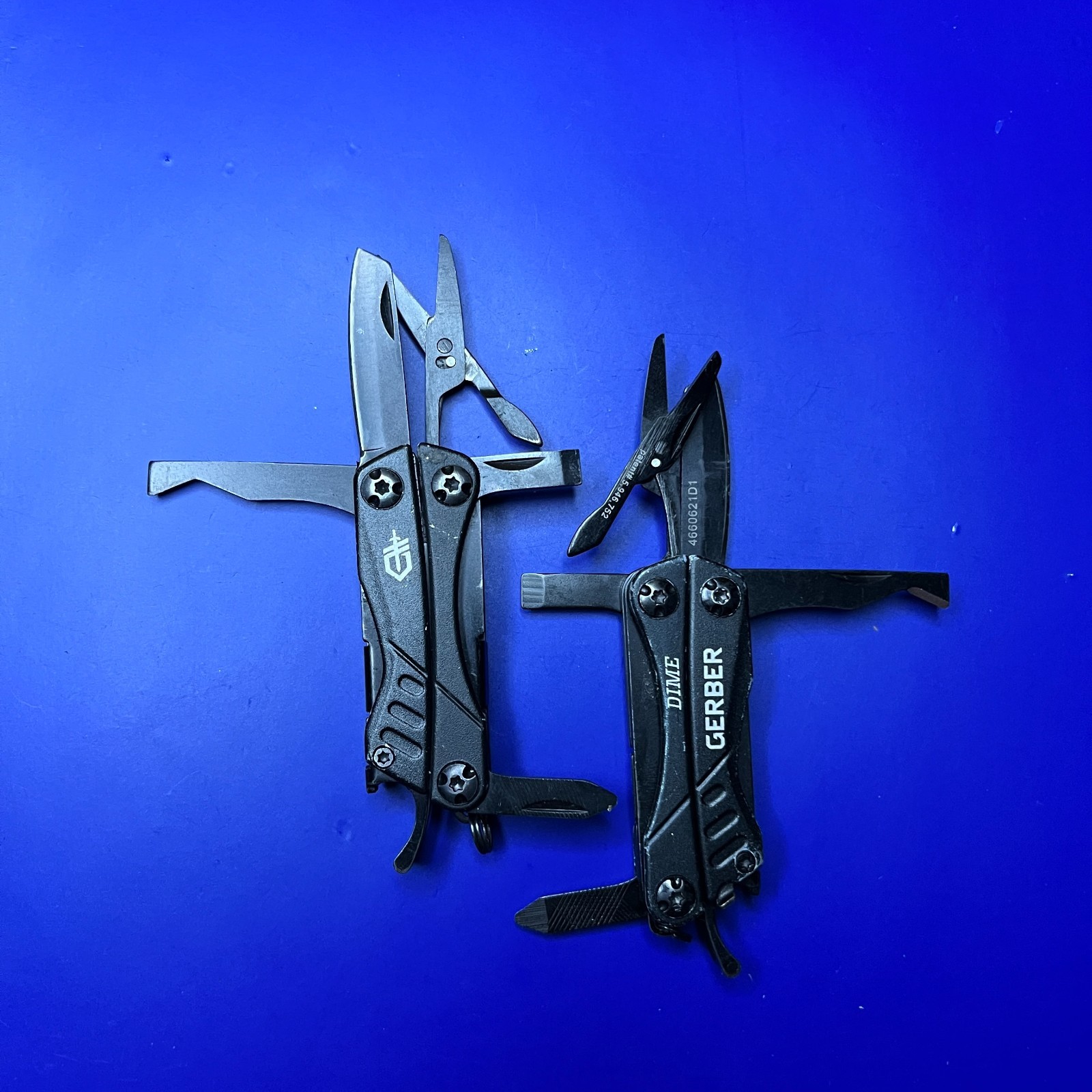 Lot of 2 Gerber Dime Multi-Tools Small Keychain Pliers Knife File Scissors