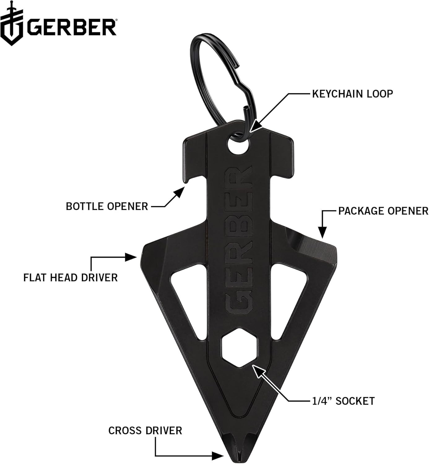 Gerber Gear Broadhead Keychain 5-in-1 Multi-Tool Bottle Opener EDC Tool