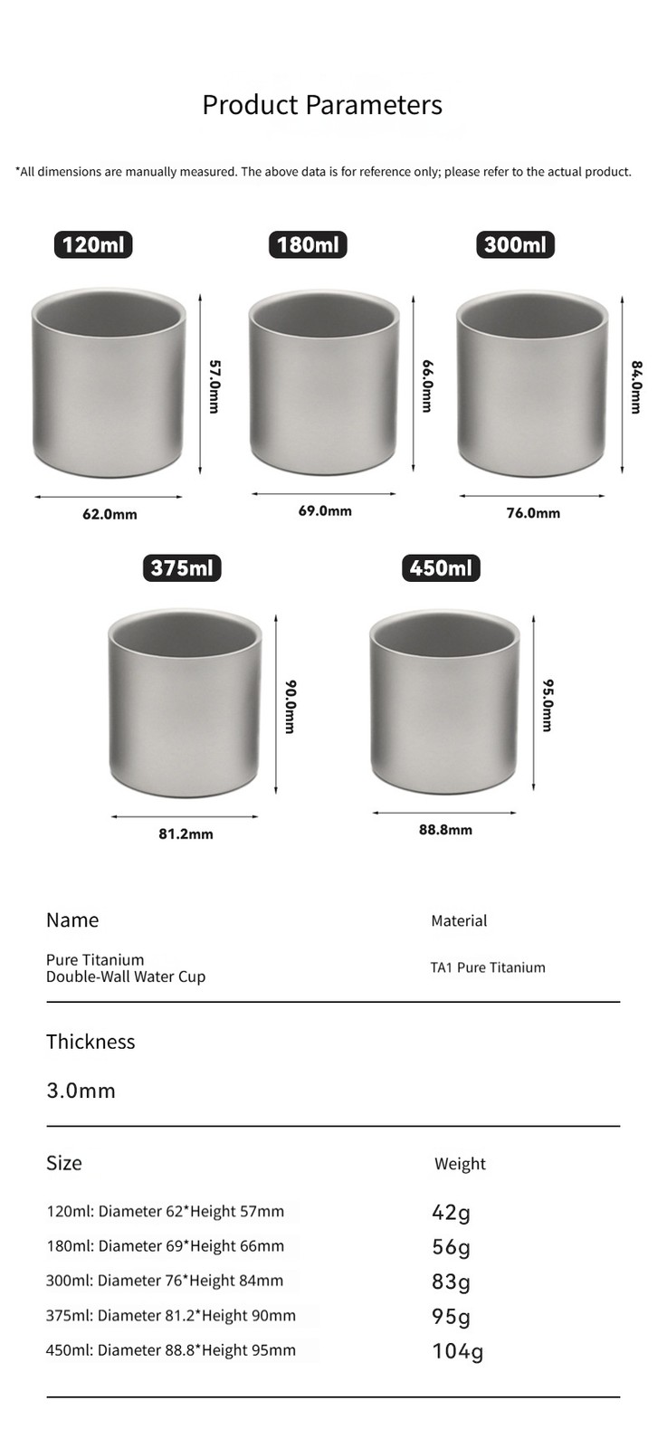 Outdoor camping portable pure titanium double-layer water cup set
