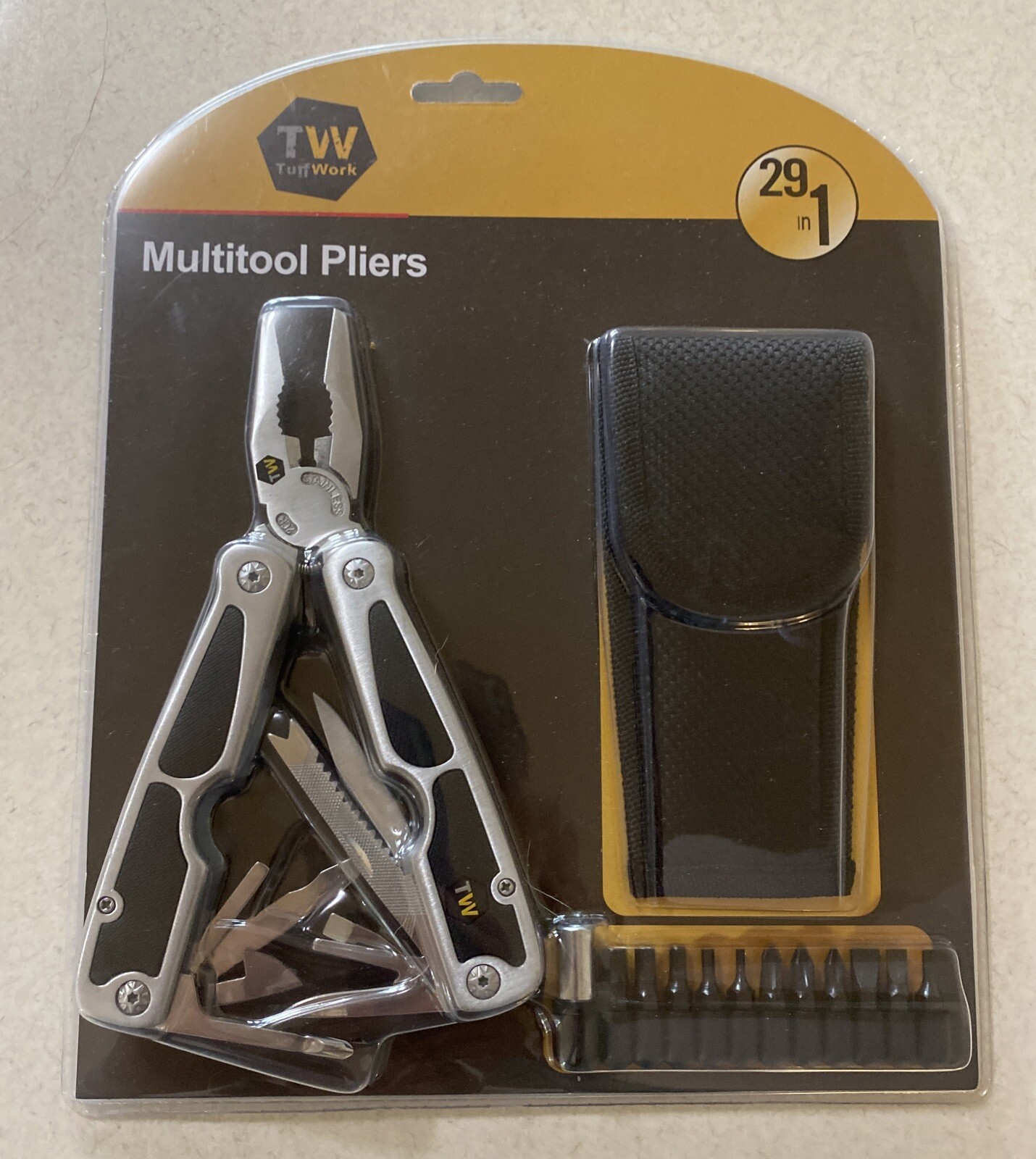 Stainless SteelMulti Tool Pliers 29-in-1, 11 Drill Bits, Pouch Included