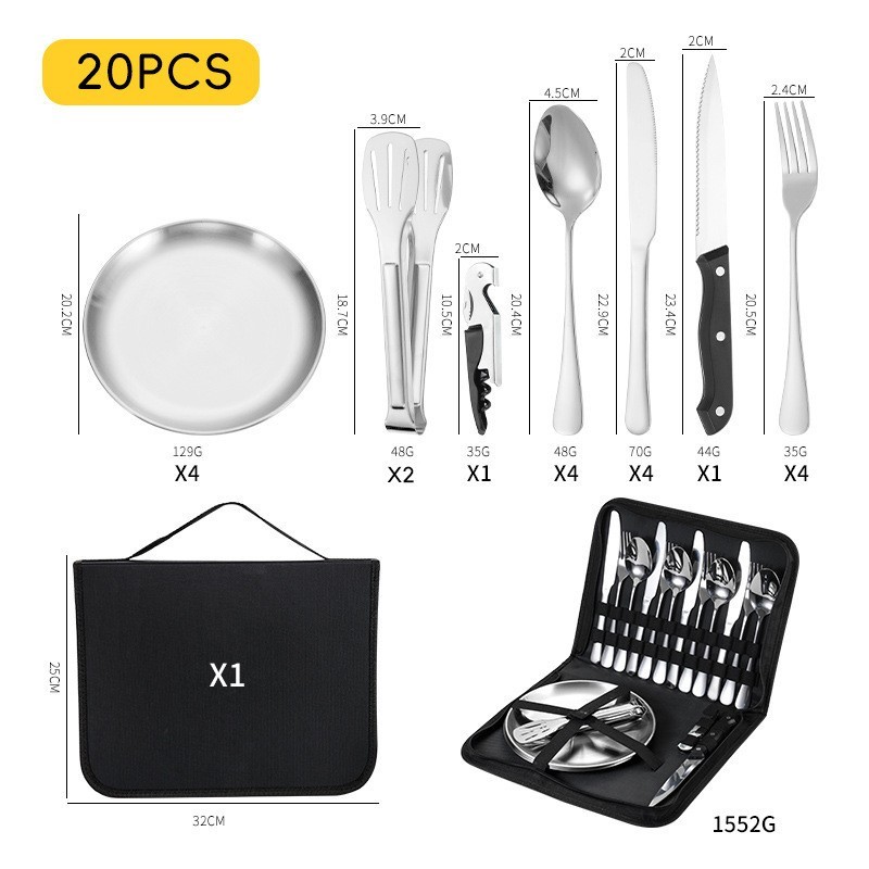 Outdoor Stainless Steel Cutlery Set, Camping Utensils Kit Storage Bag for Picnic