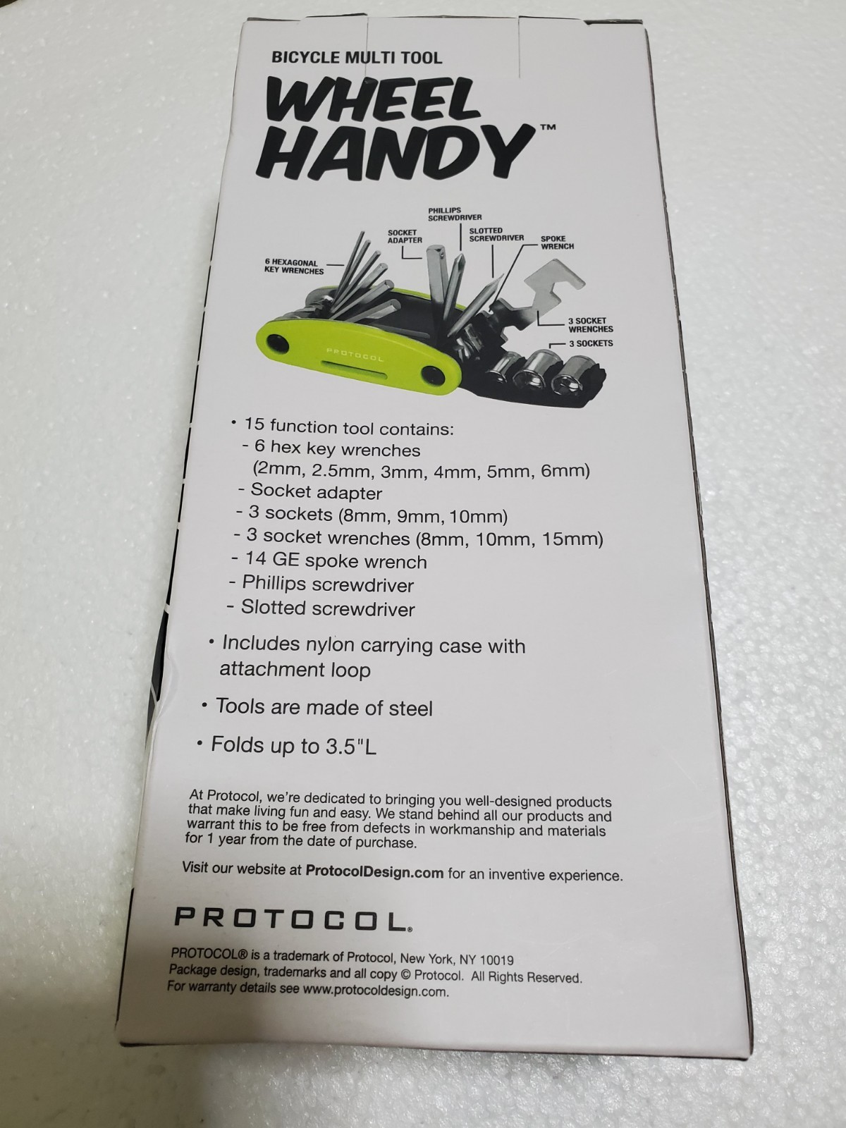 Protocol Wheel Handy Bicycle Multi Tool Neon Green New 15 Functions Nylon Case