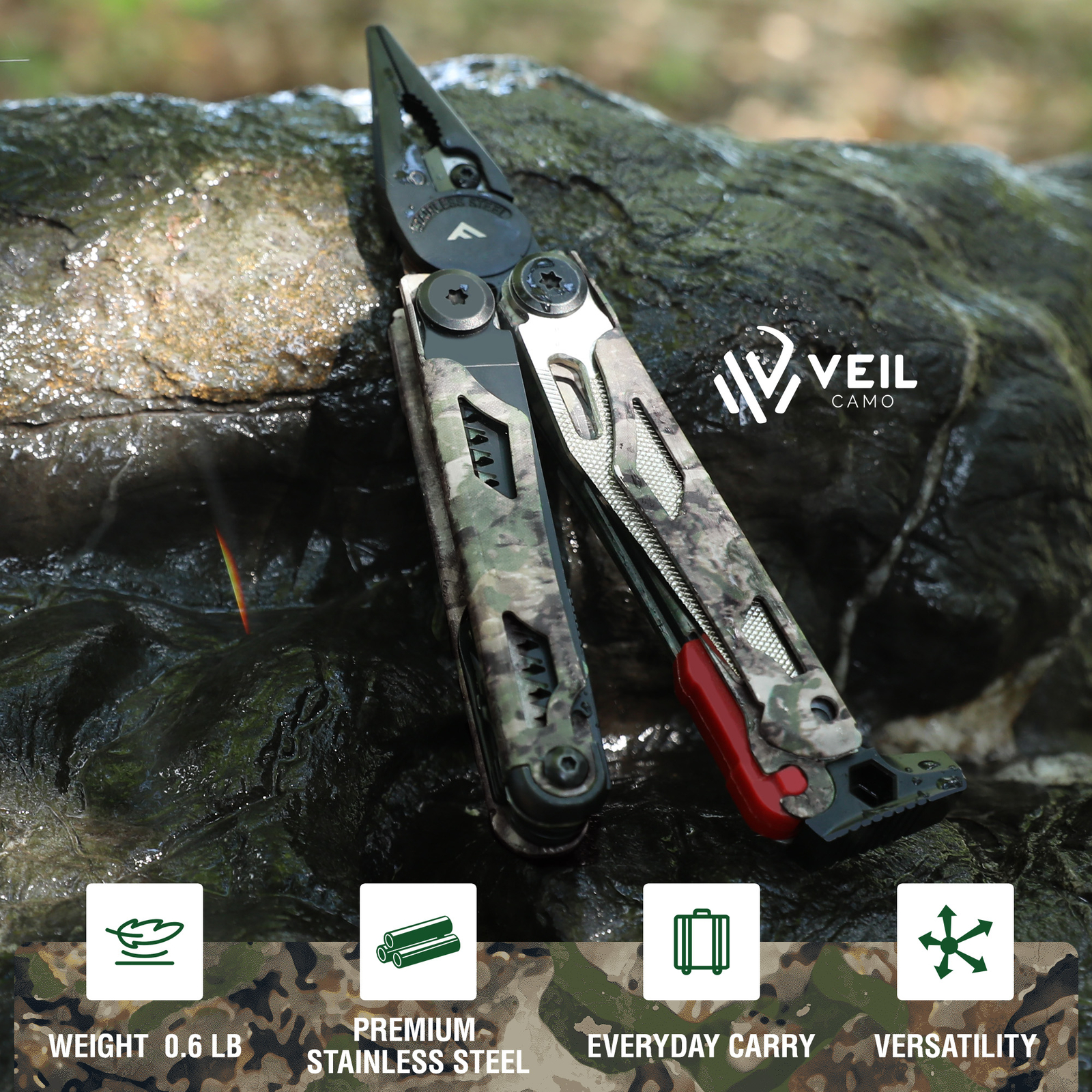 FLISSA 18 in 1 Camo Multitool Pliers Stainless Steel EDC Gear with Sheath