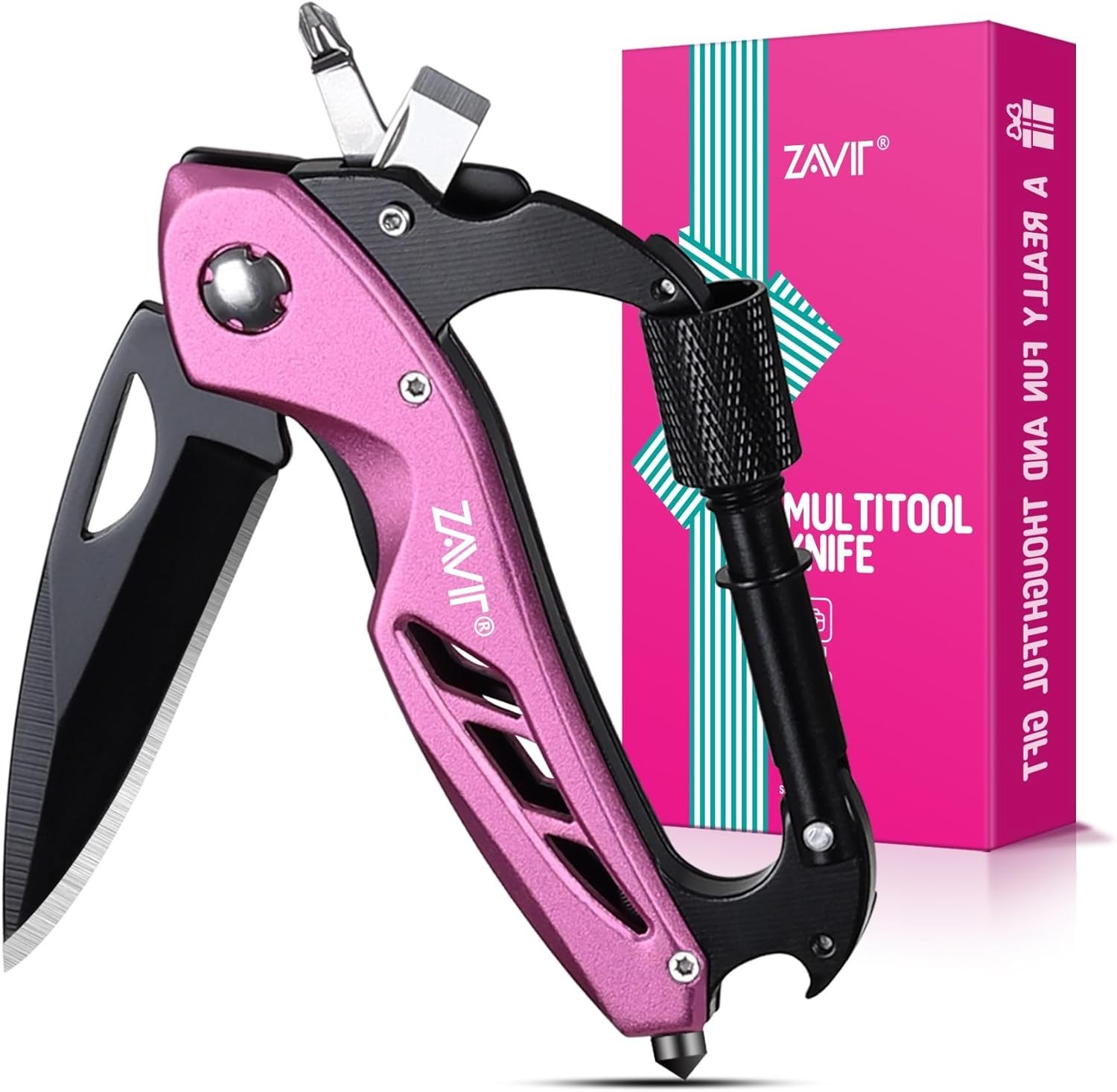 Multitool W/ Pocket Knife Women EDC Keychain Box Cutter W/ Window Breaker