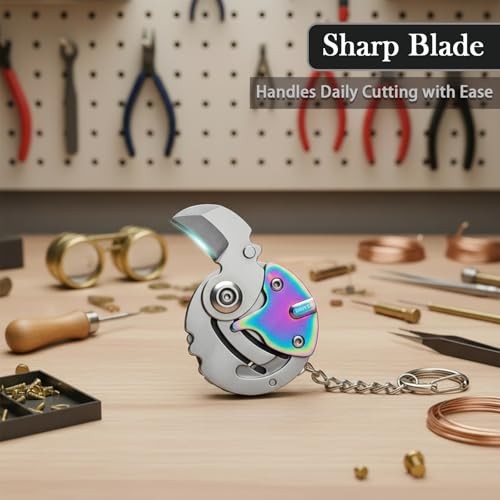 Rainbow Folding Keychain Pocket Knife, Small EDC Multitool with Screwdriver Set,