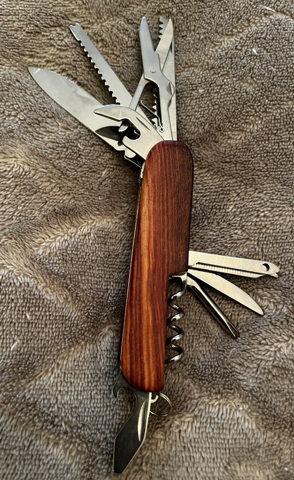 Custom New 11-Function Unbranded Swiss Army Knife Wood Grain Finish Nice Gift!!