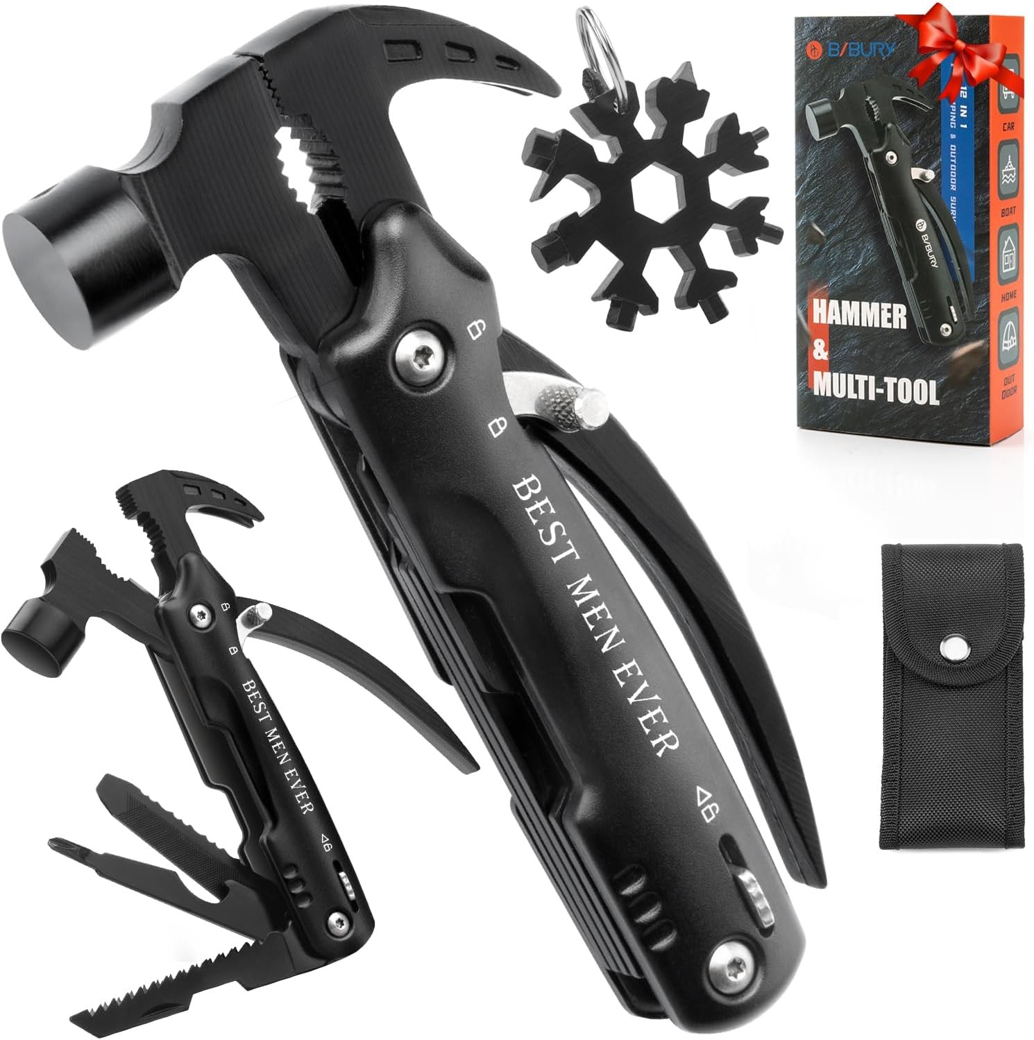Stocking Stuffers for Men, 12 in 1 Multitool Hammer with 18 in 1Snowflake,All in