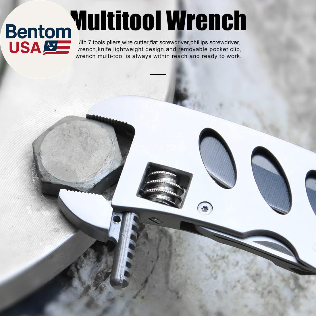 Multitool Wrench with 7 Tools/Pliers/Wire Cutter/Flat Screwdriver/Phillips Screw