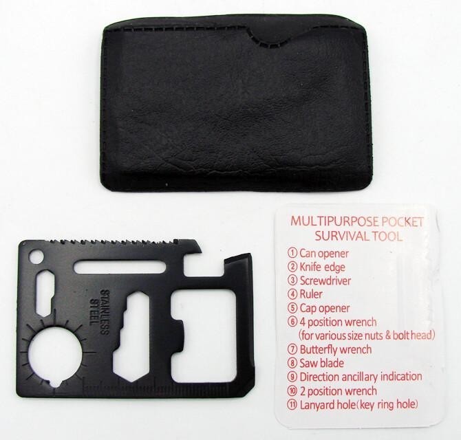Qty 12 BLACK Stainless Steel 11 in 1 Multipurpose Pocket Survival Tool Card Size