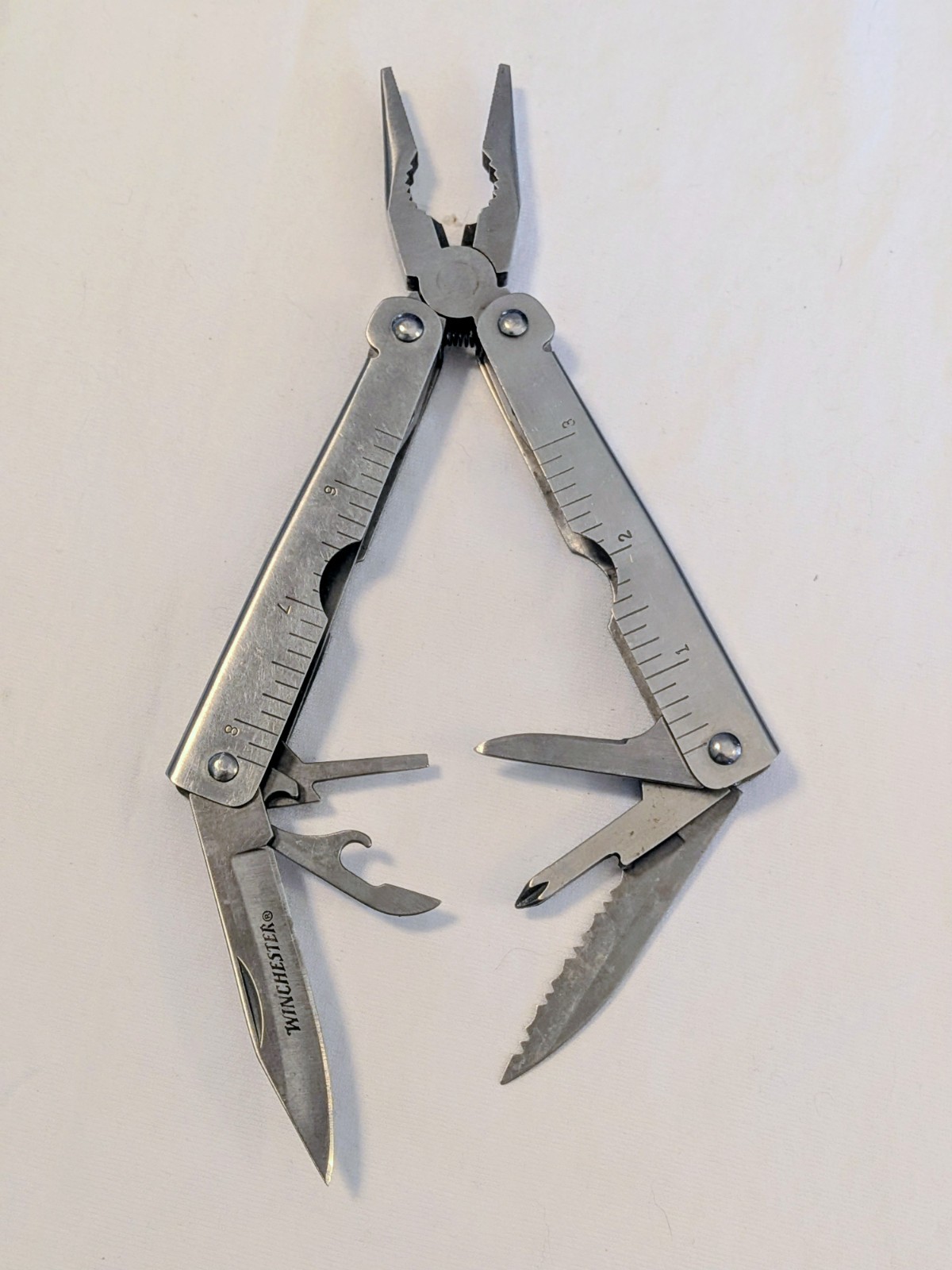 Winchester Steel Multi Tool Ruler Pliers Inches Centimeters Knife Screwdriver
