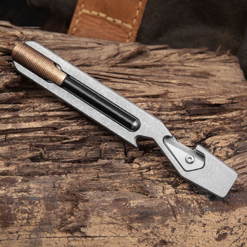 Titanium Alloy Multifunctional Pry Bar Crowbar Outdoor EDC with Strike Fire Tool
