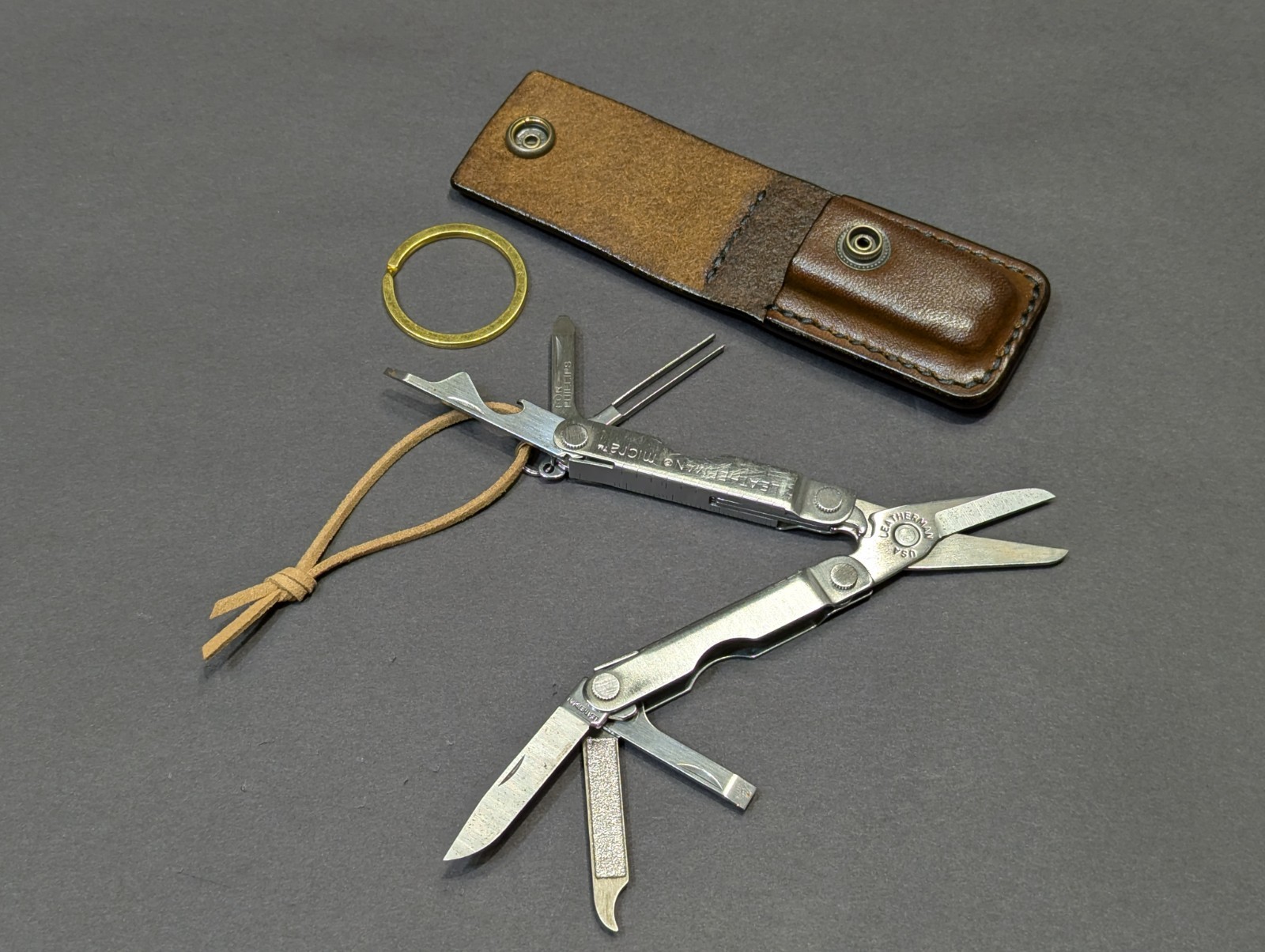 Leatherman Micra Keychain Tool w/ Custom Handmade Leather Holster