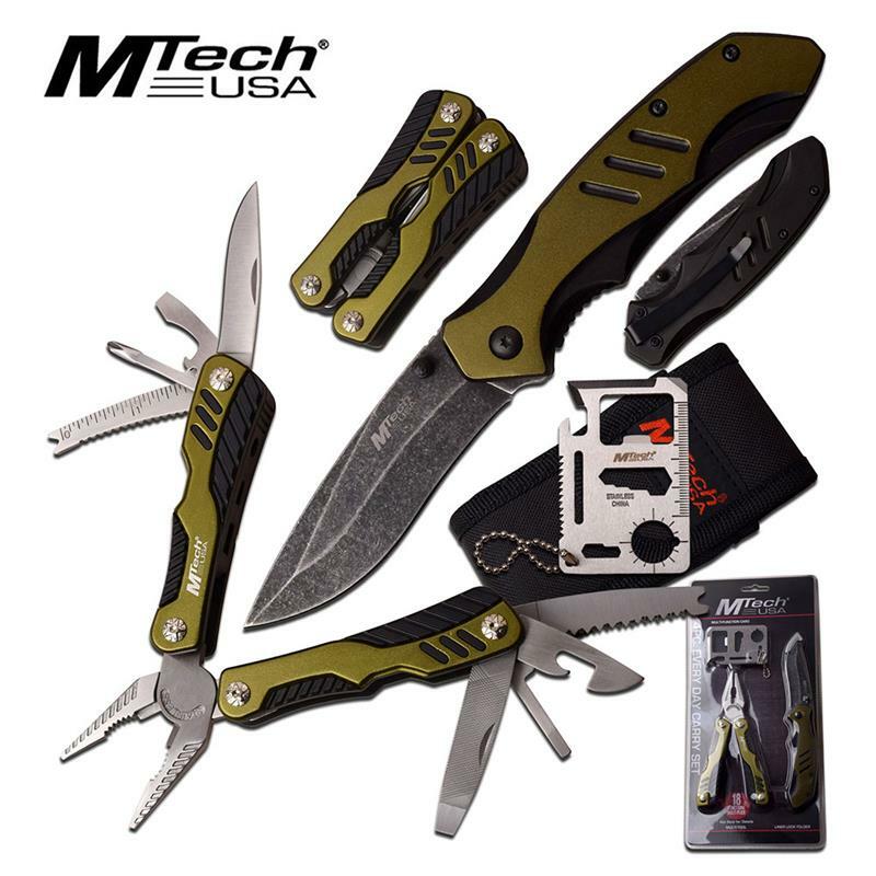 4pc Multi Tool Kit Tactical Rescue Pocket Knife Pliers Survival Card Camp RV UTV