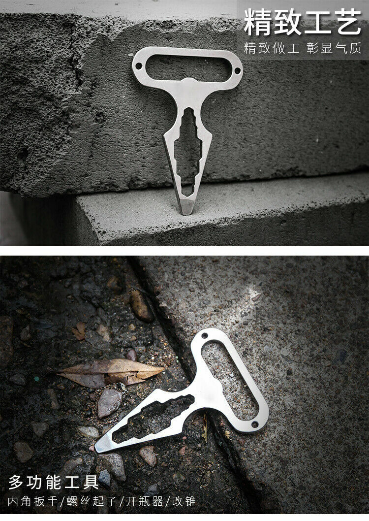 Stainless Steel Wrench Bottle Opener Tactical Key Chain Ring Crowbar Pry bar