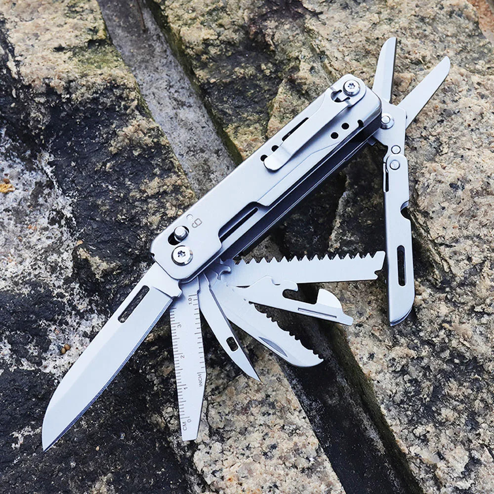 Compact Flat 15-in-1 Multi Tool Detachable Scissors Shears Knife Clip Outdoor
