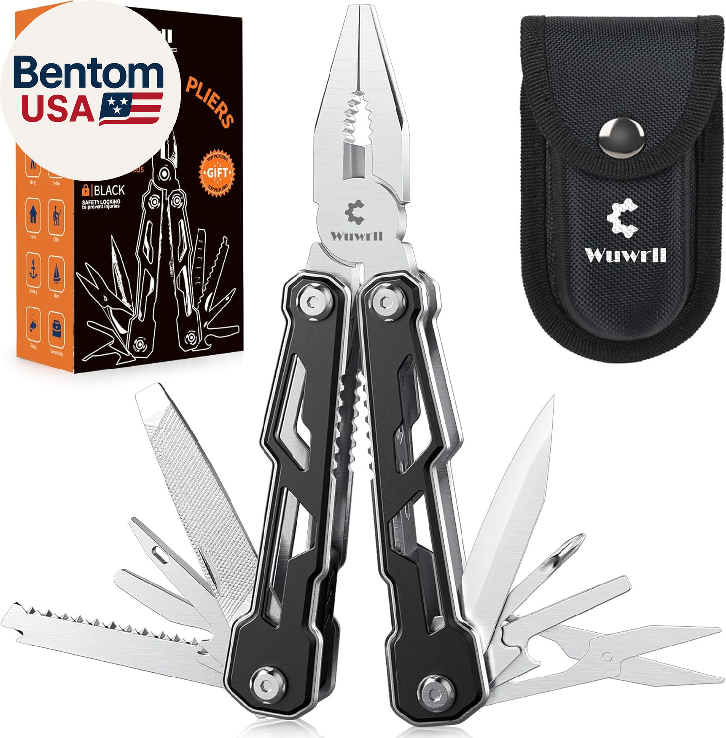 Multitool with Safety Locking,16-In-1 Multi Tool Stainless Steel Pocket Knife Se