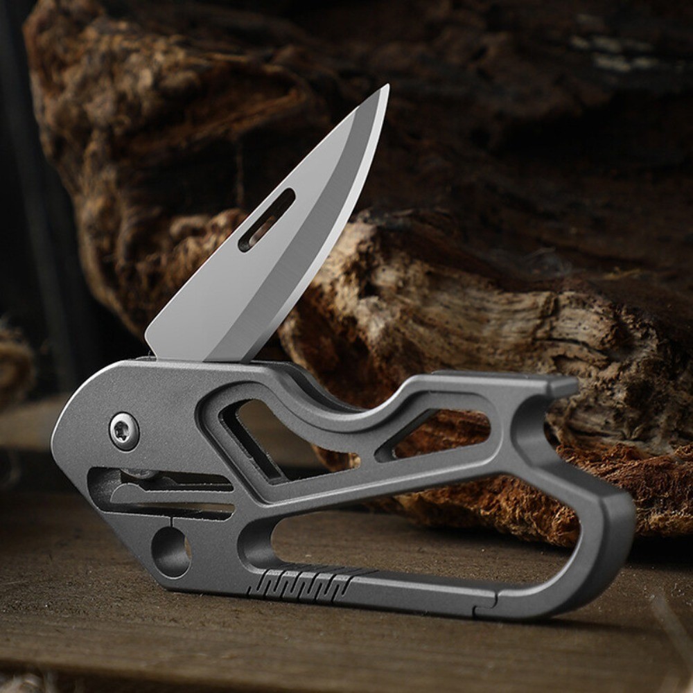 Titanium Pocket Folding Knife Carabiner Opener EDC Keychain Tool Outdoor Hunting